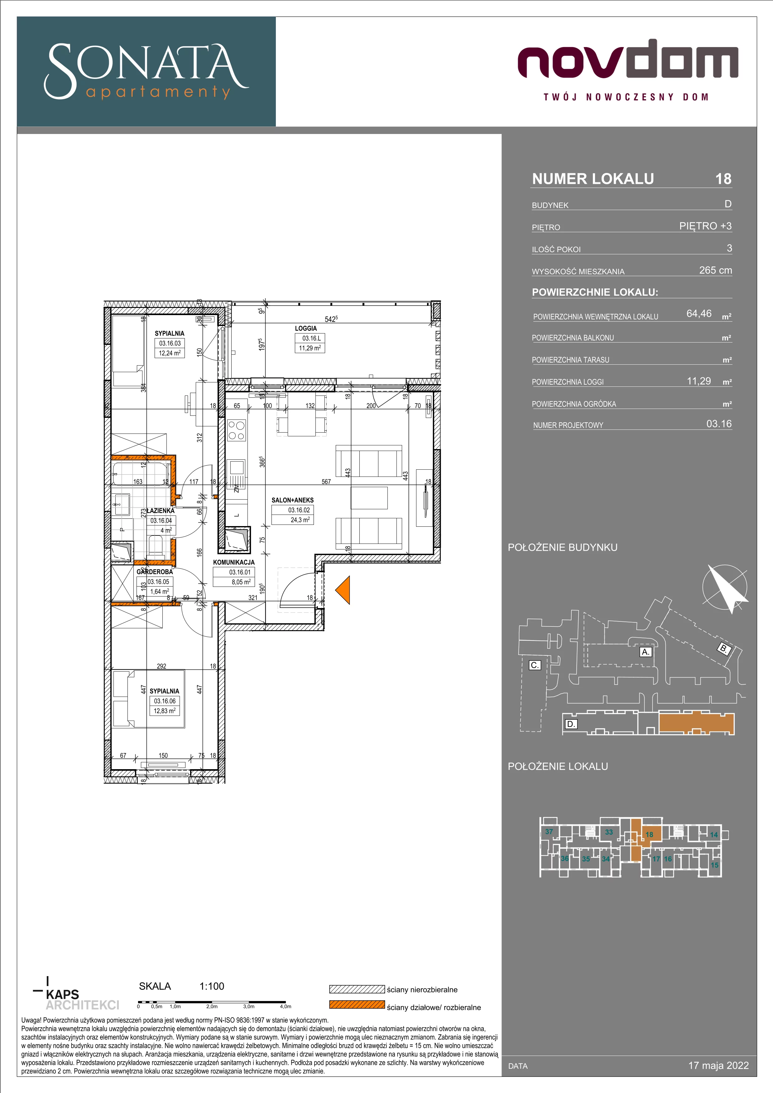 Apartament 64,46 m², piętro 3, oferta nr D/18, Apartamenty Sonata II, Szczytno, ul. Królowej Jadwigi 6