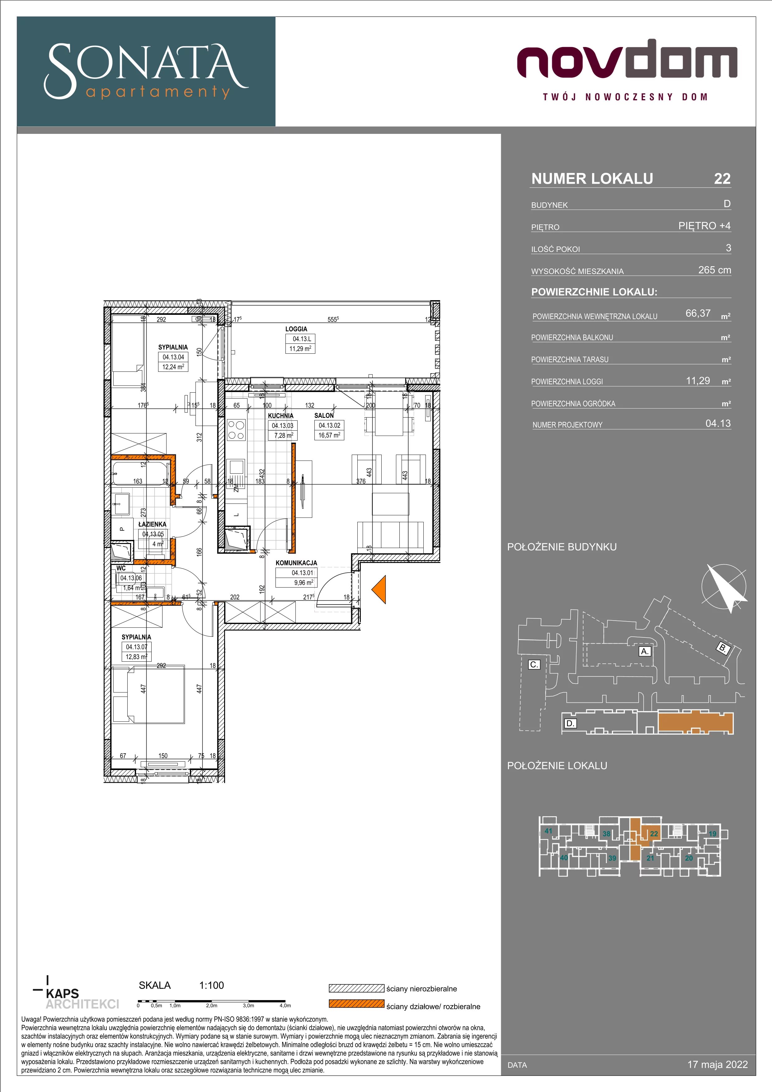 Apartament 66,37 m², piętro 4, oferta nr D/22, Apartamenty Sonata II, Szczytno, ul. Królowej Jadwigi 6