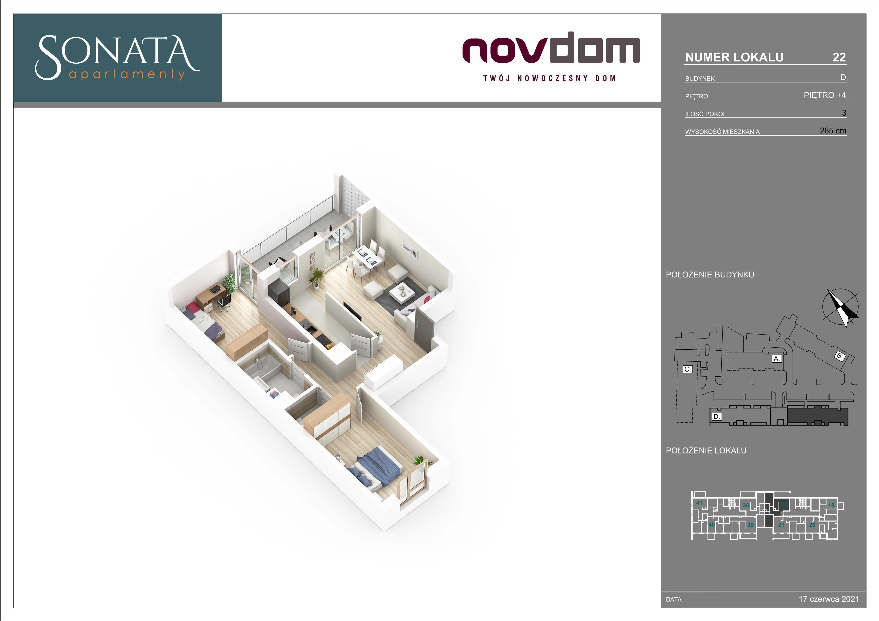 Apartament 66,37 m², piętro 4, oferta nr D/22, Apartamenty Sonata II, Szczytno, ul. Królowej Jadwigi 6