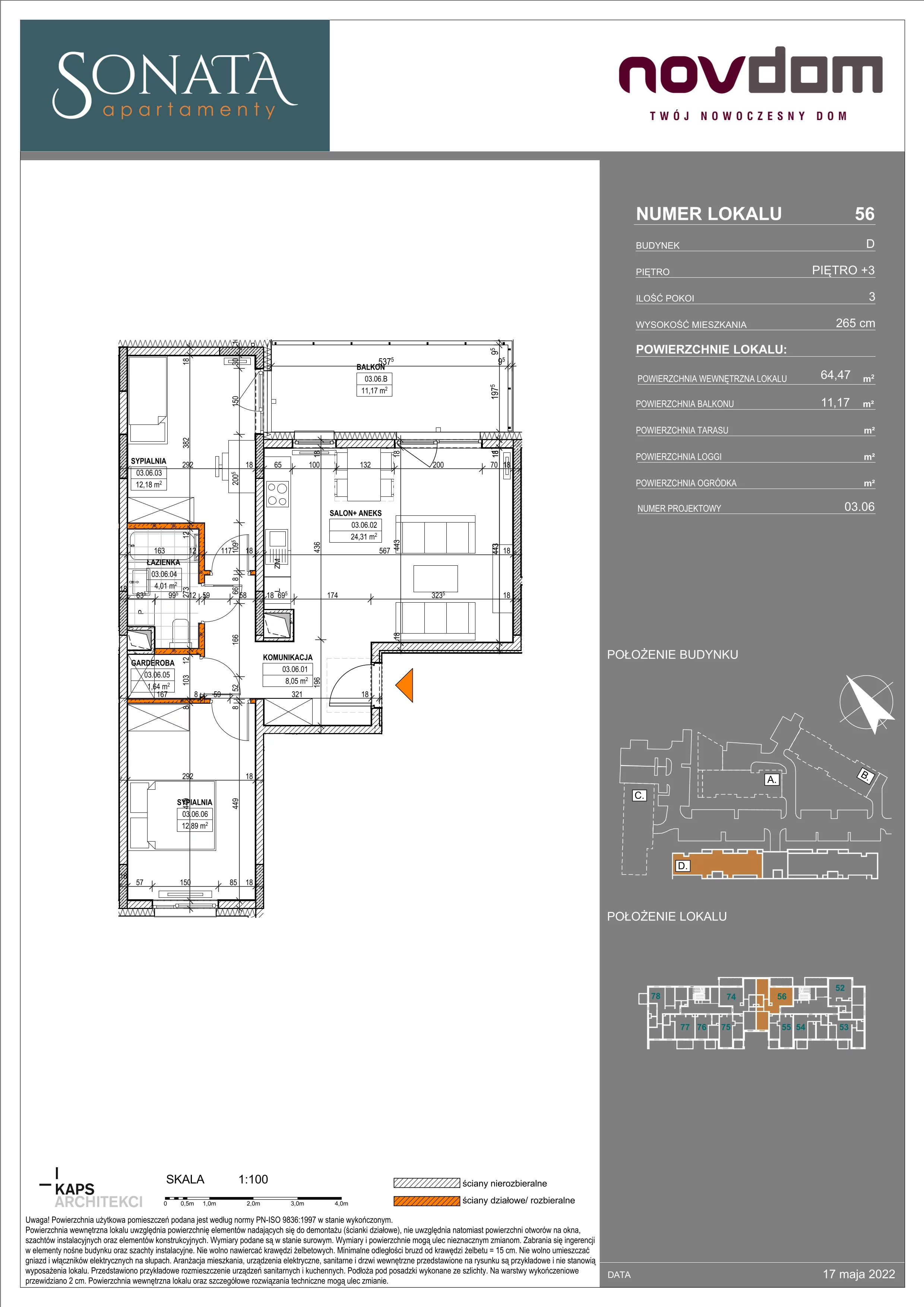 Apartament 64,47 m², piętro 3, oferta nr D/56, Apartamenty Sonata II, Szczytno, ul. Królowej Jadwigi 6