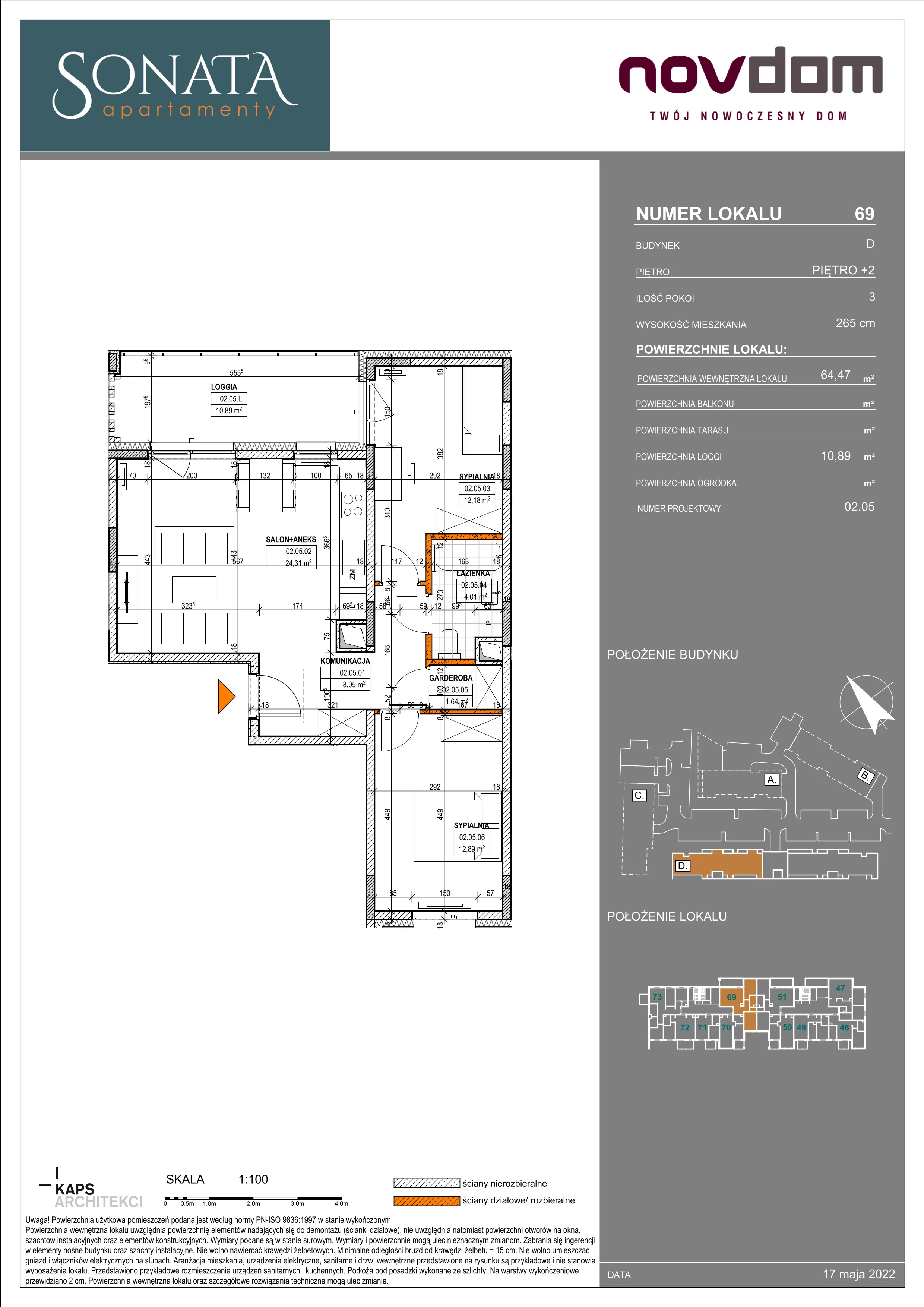 Apartament 64,47 m², piętro 2, oferta nr D/69, Apartamenty Sonata II, Szczytno, ul. Królowej Jadwigi 6