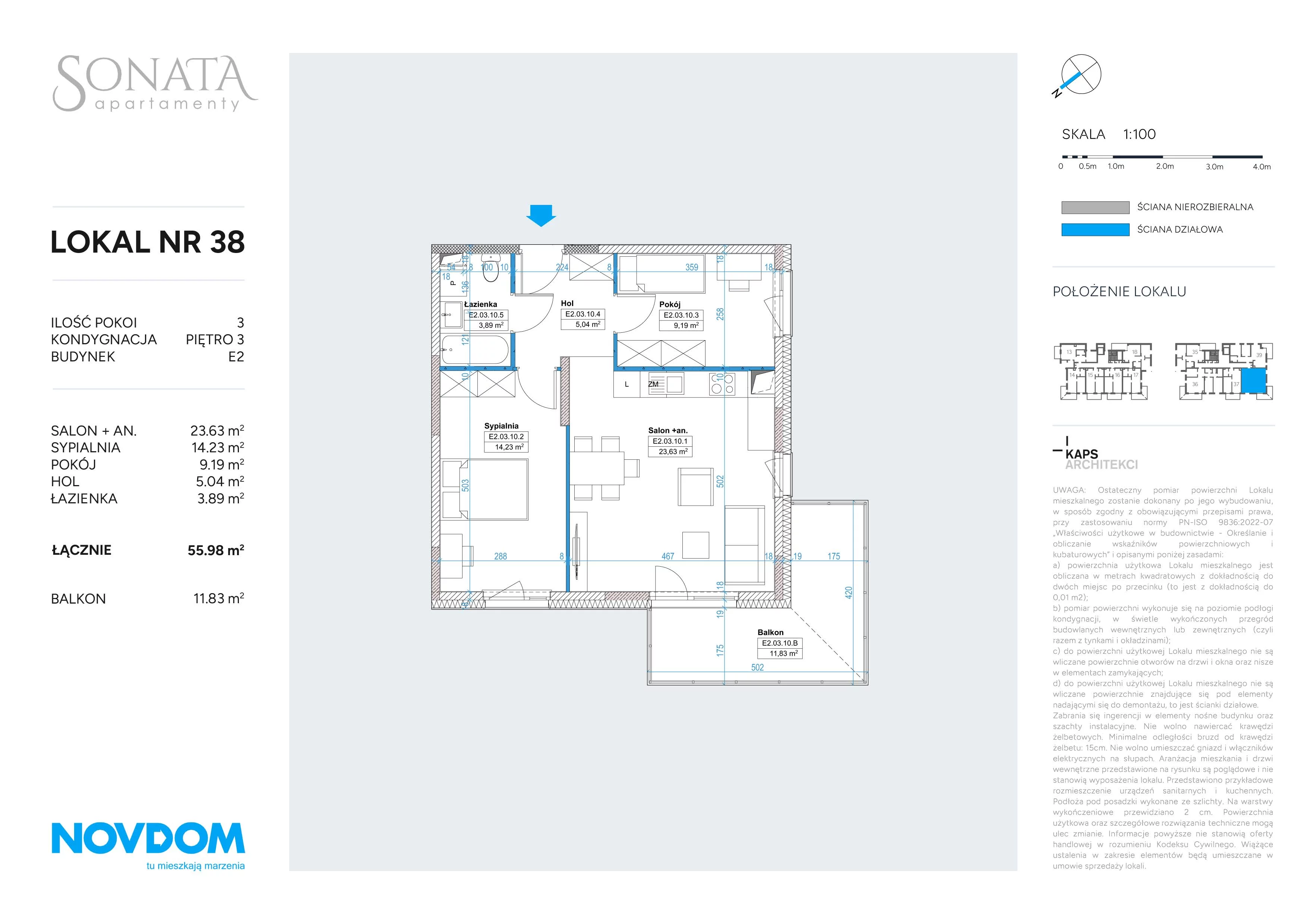 3 pokoje, apartament 55,98 m², piętro 3, oferta nr E2.38, Apartamenty Sonata III, Szczytno, ul. Lidzbarska