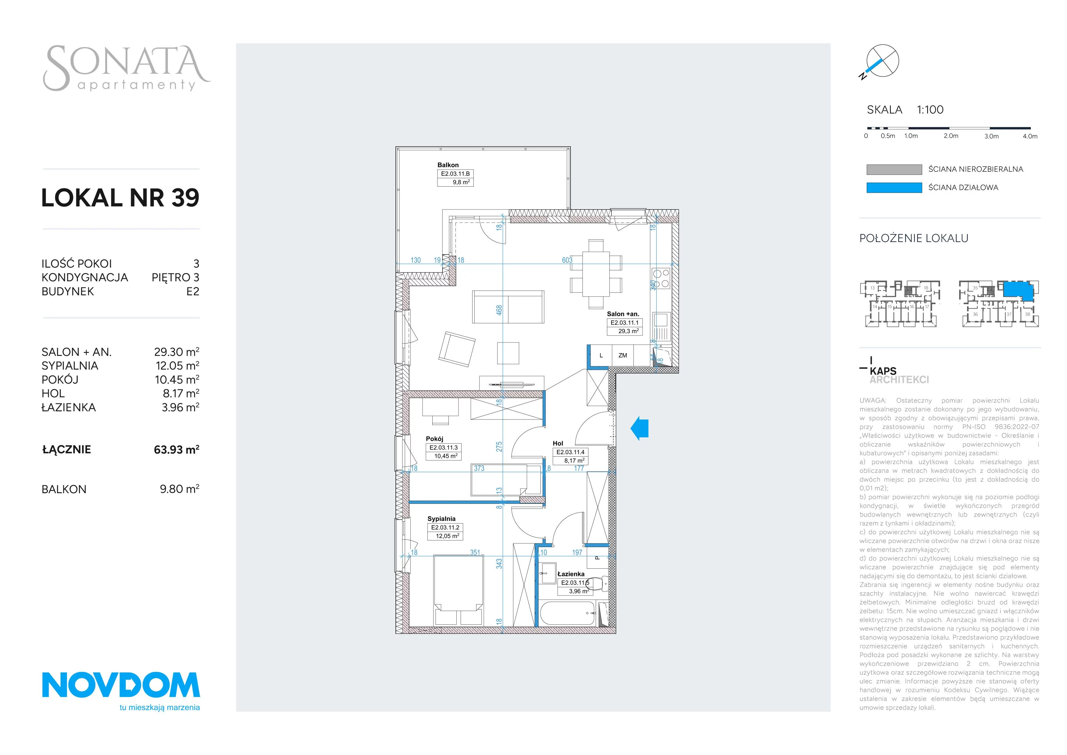 3 pokoje, apartament 63,93 m², piętro 3, oferta nr E2.39, Apartamenty Sonata III, Szczytno, ul. Lidzbarska