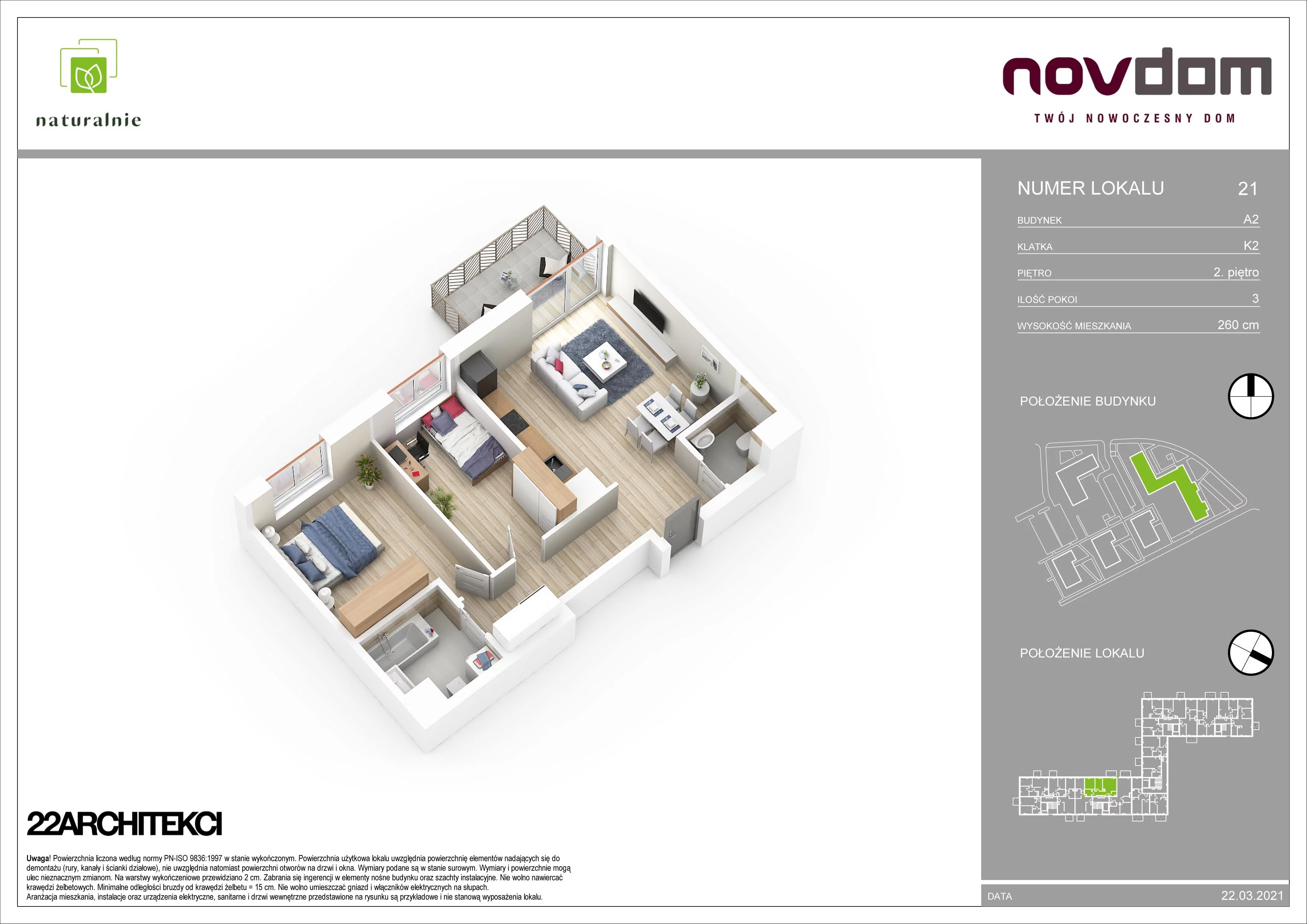 Apartament 65,22 m², piętro 2, oferta nr A2/21, Osiedle Naturalnie, Mława, ul. Nowowiejskiego