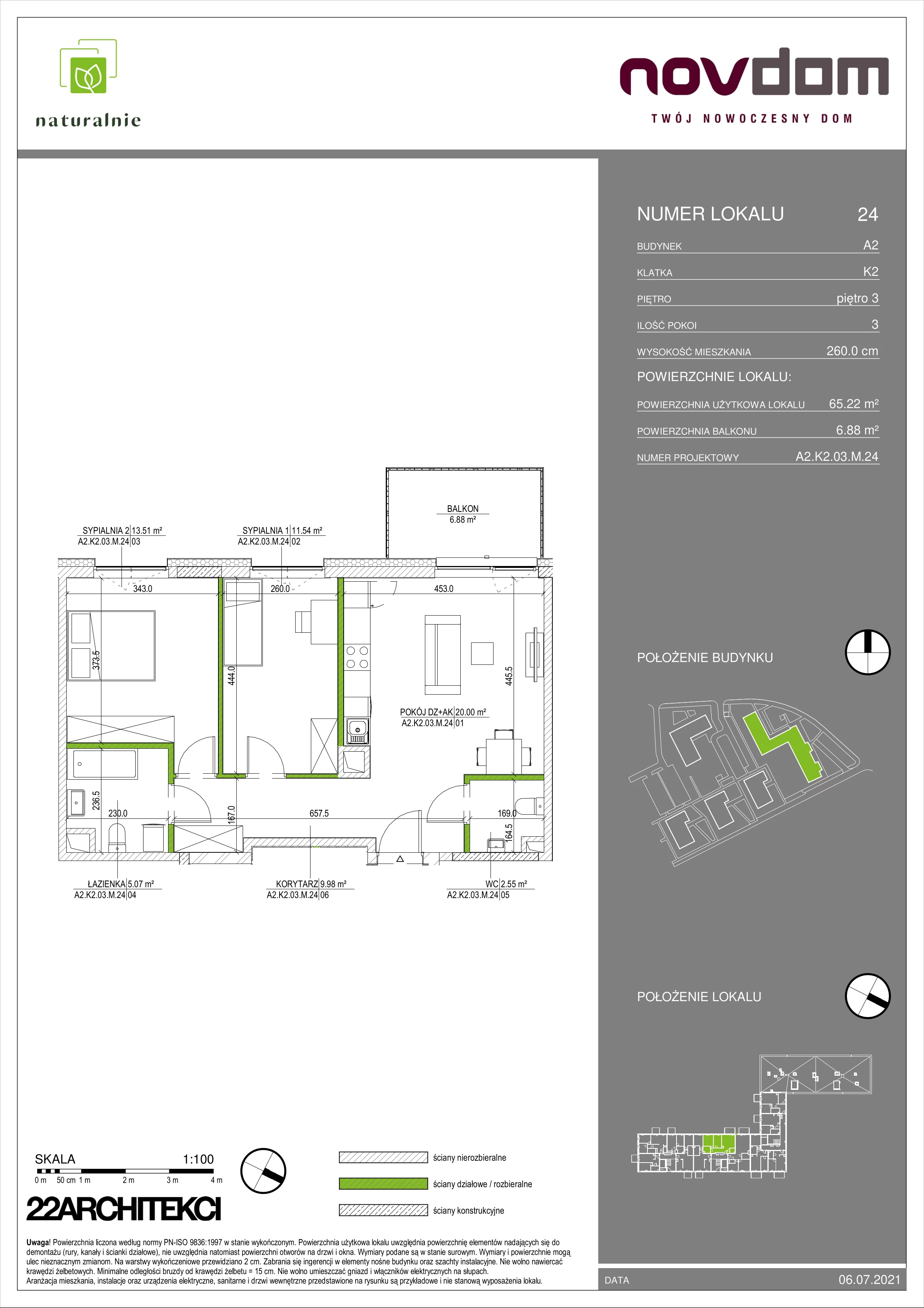 Apartament 65,22 m², piętro 3, oferta nr A2/24, Osiedle Naturalnie, Mława, ul. Nowowiejskiego