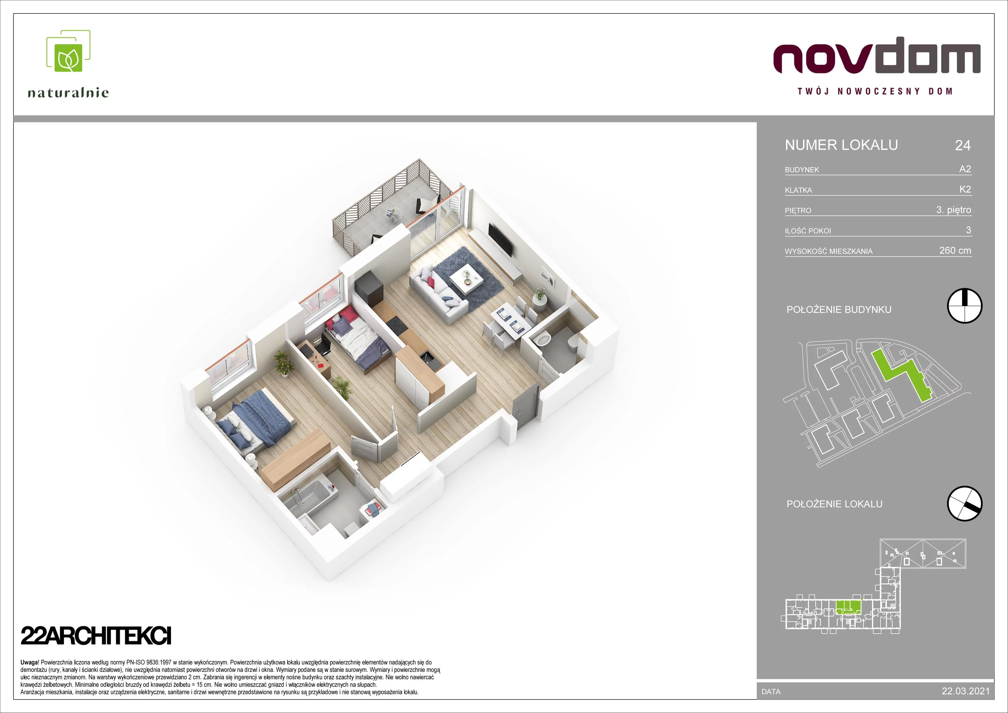 Apartament 65,22 m², piętro 3, oferta nr A2/24, Osiedle Naturalnie, Mława, ul. Nowowiejskiego