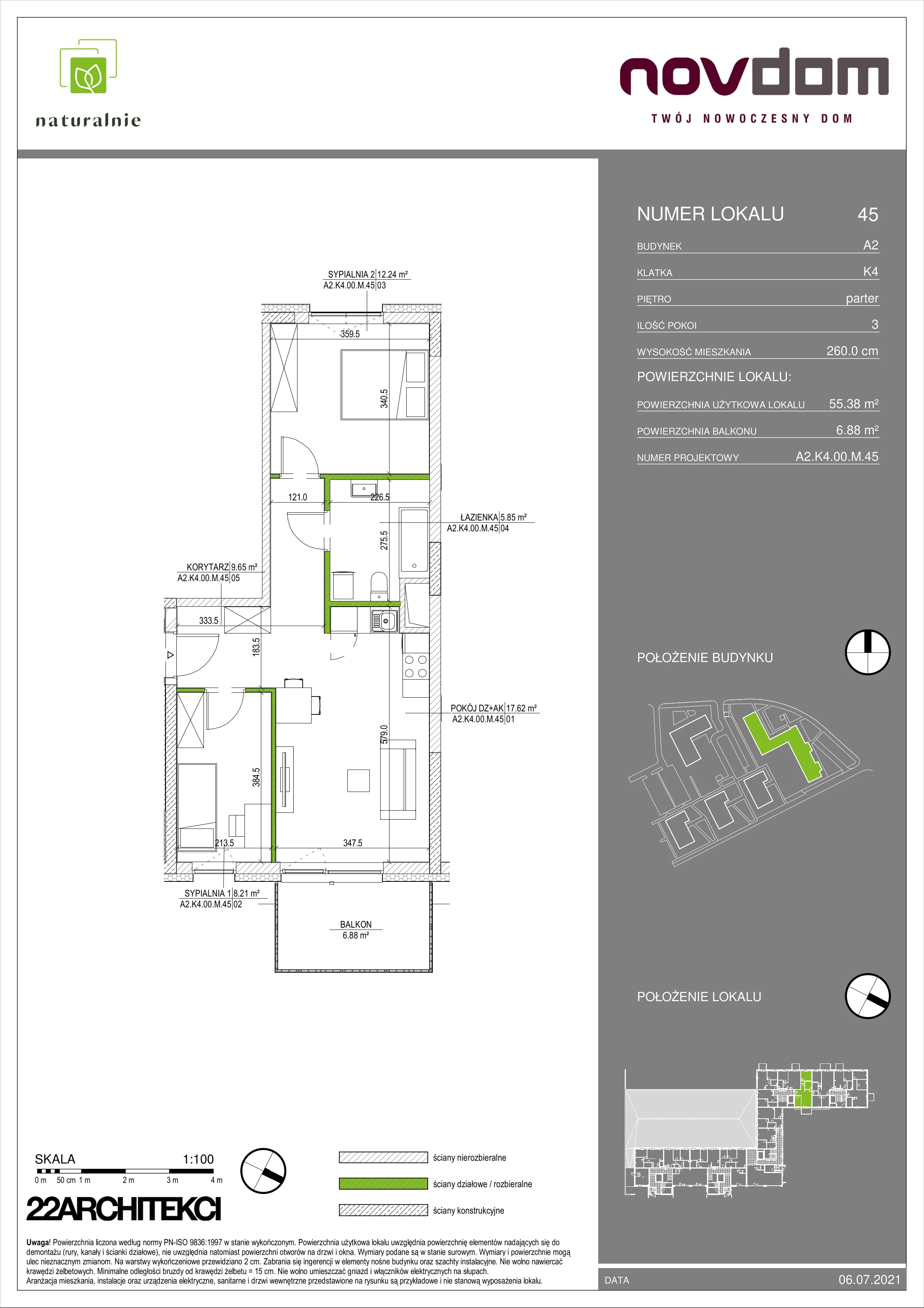 Apartament 55,38 m², parter, oferta nr A2/45, Osiedle Naturalnie, Mława, ul. Nowowiejskiego