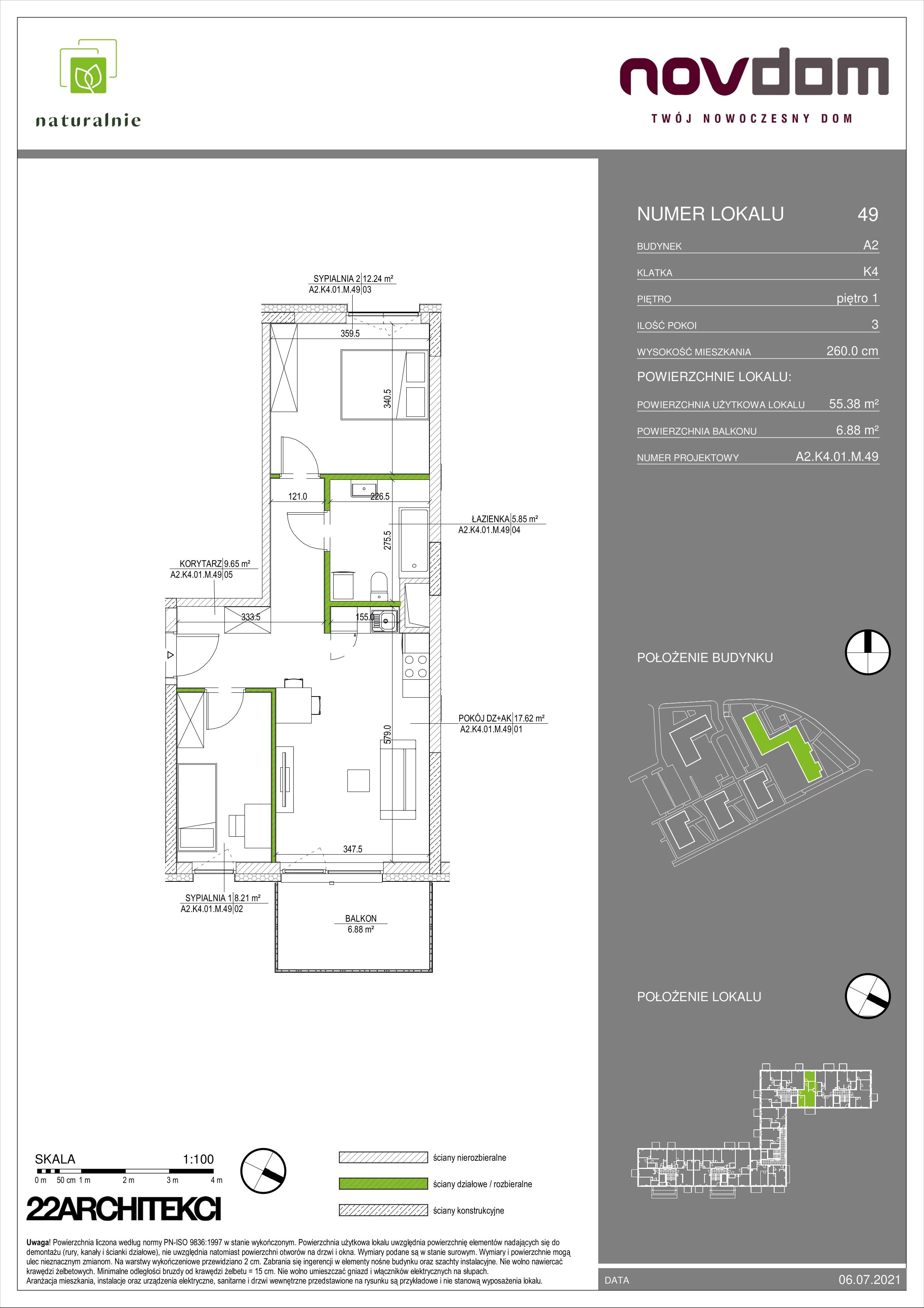 Apartament 55,38 m², piętro 1, oferta nr A2/49, Osiedle Naturalnie, Mława, ul. Nowowiejskiego