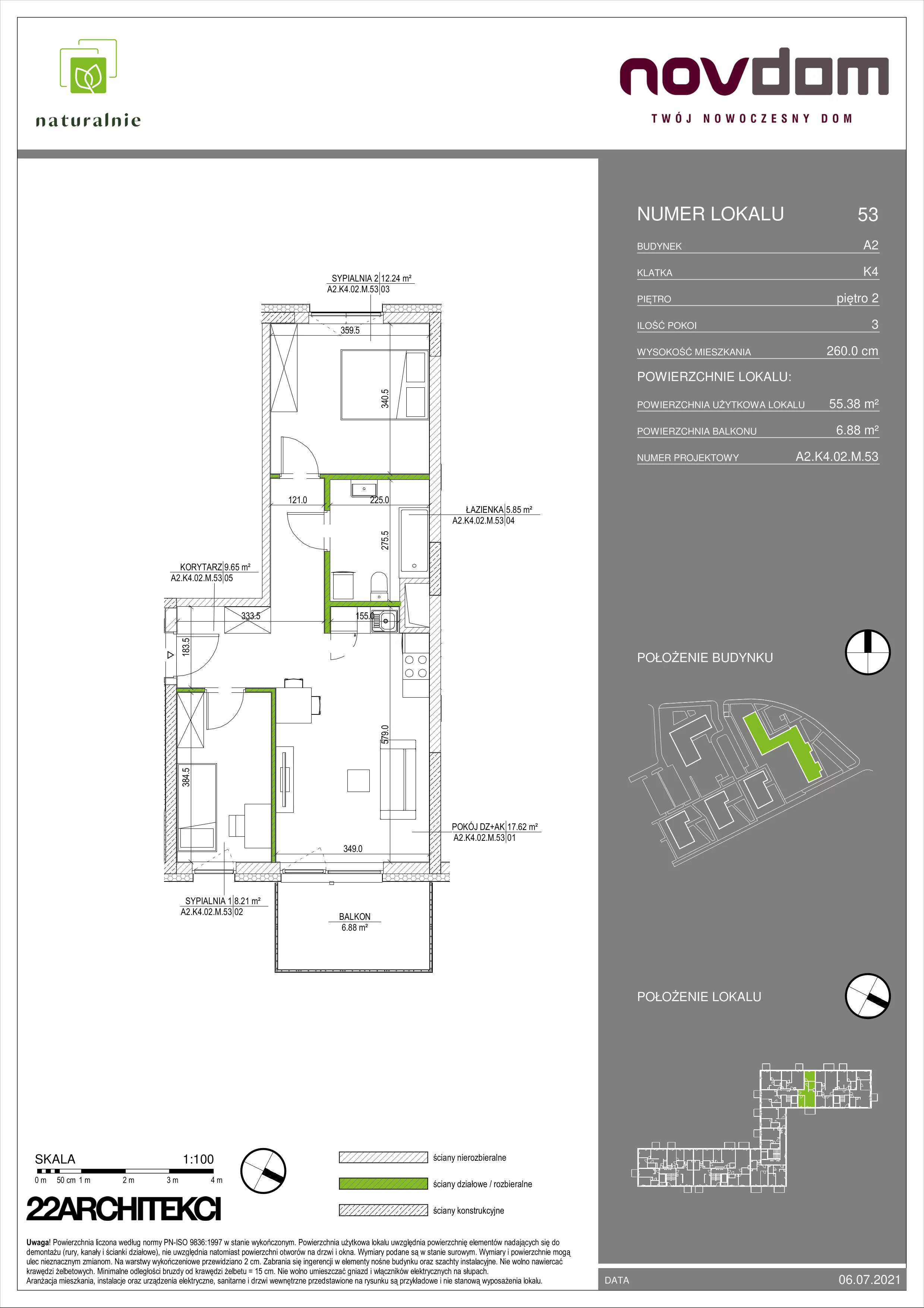 Apartament 55,38 m², piętro 2, oferta nr A2/53, Osiedle Naturalnie, Mława, ul. Nowowiejskiego