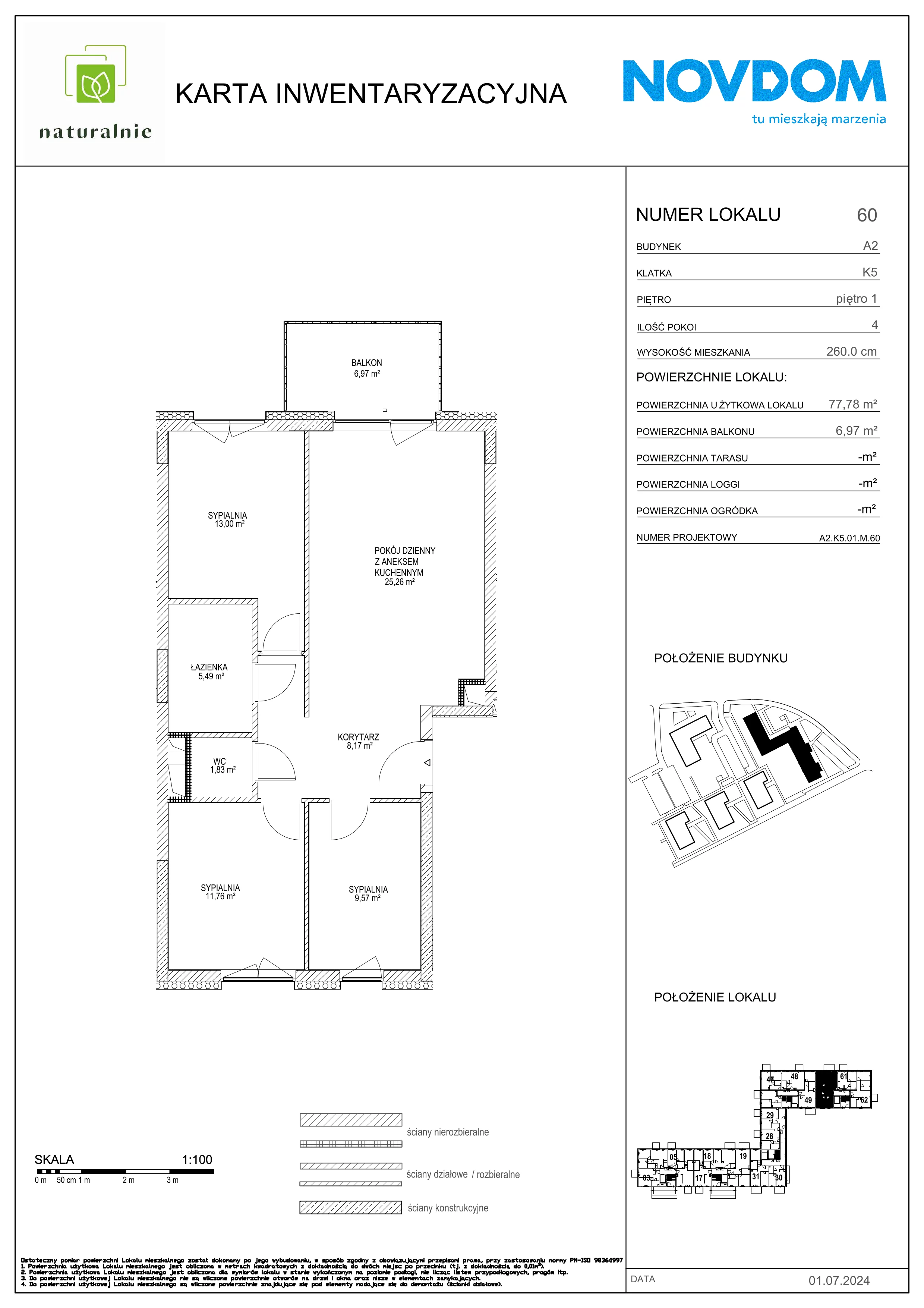 3 pokoje, apartament 77,78 m², piętro 1, oferta nr A2/60, Osiedle Naturalnie, Mława, ul. Nowowiejskiego