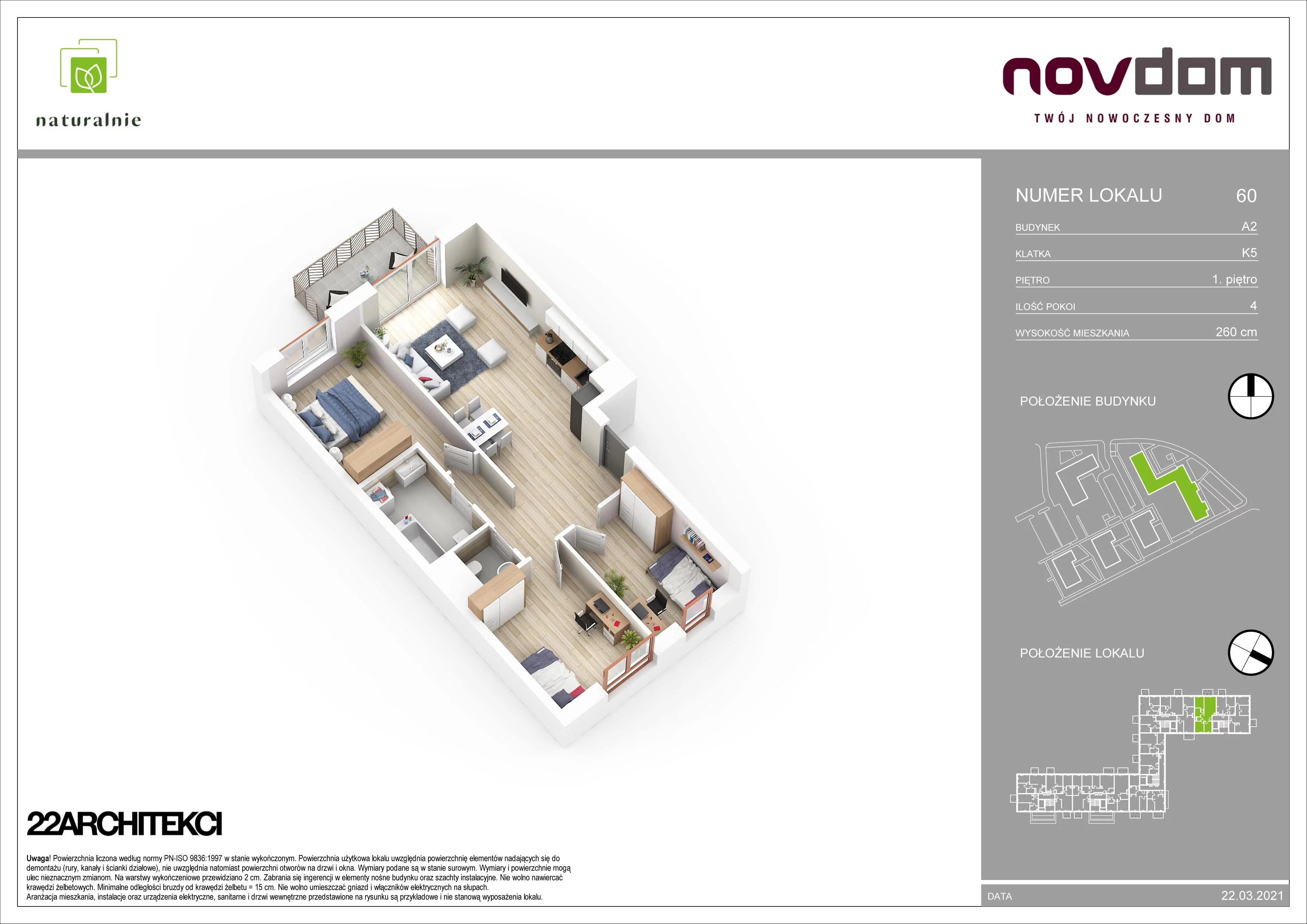 3 pokoje, apartament 77,78 m², piętro 1, oferta nr A2/60, Osiedle Naturalnie, Mława, ul. Nowowiejskiego