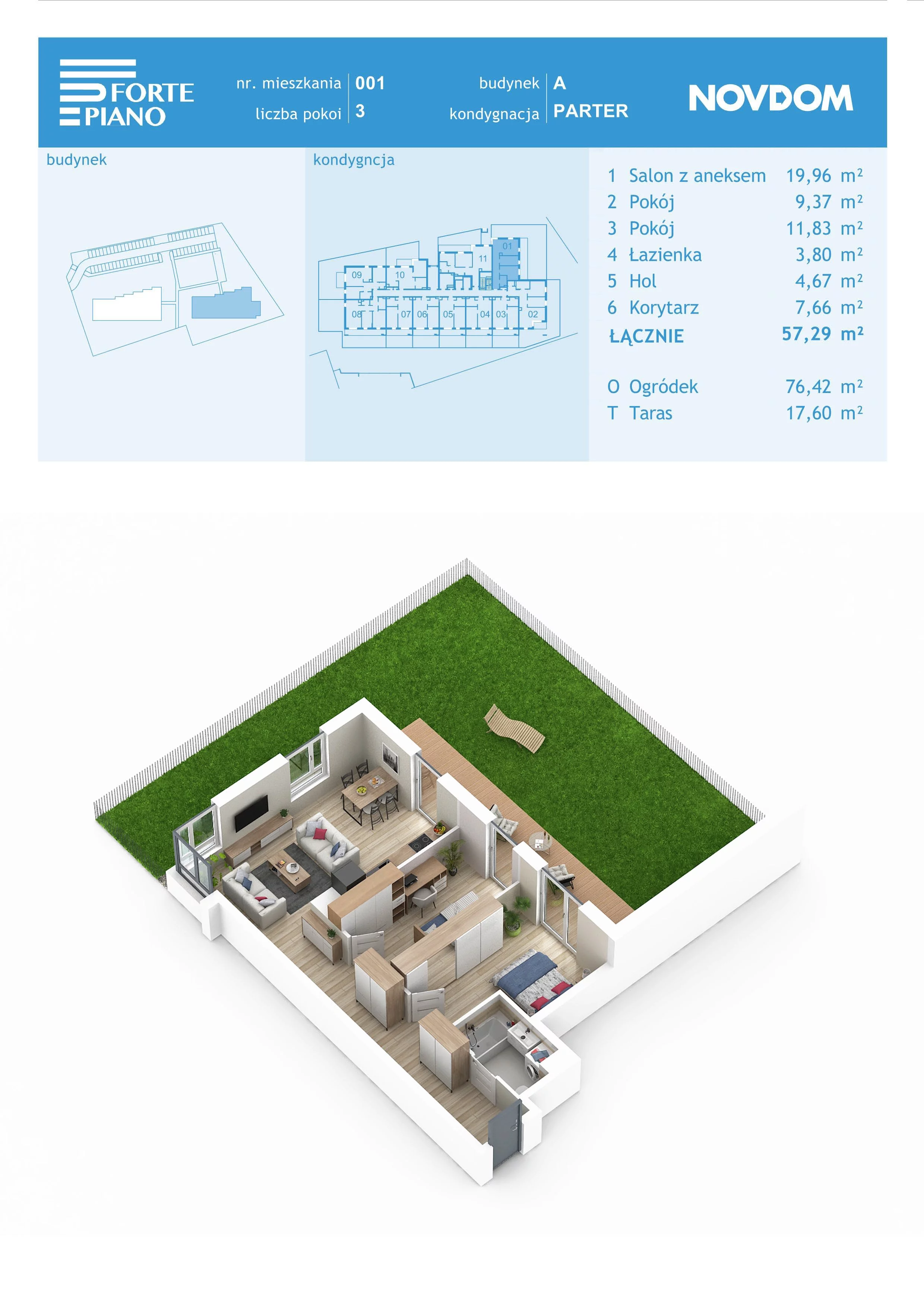 Apartament 57,29 m², parter, oferta nr A/1, Forte Piano, Ostrołęka, ul. Ostrołęckich Harcerzy