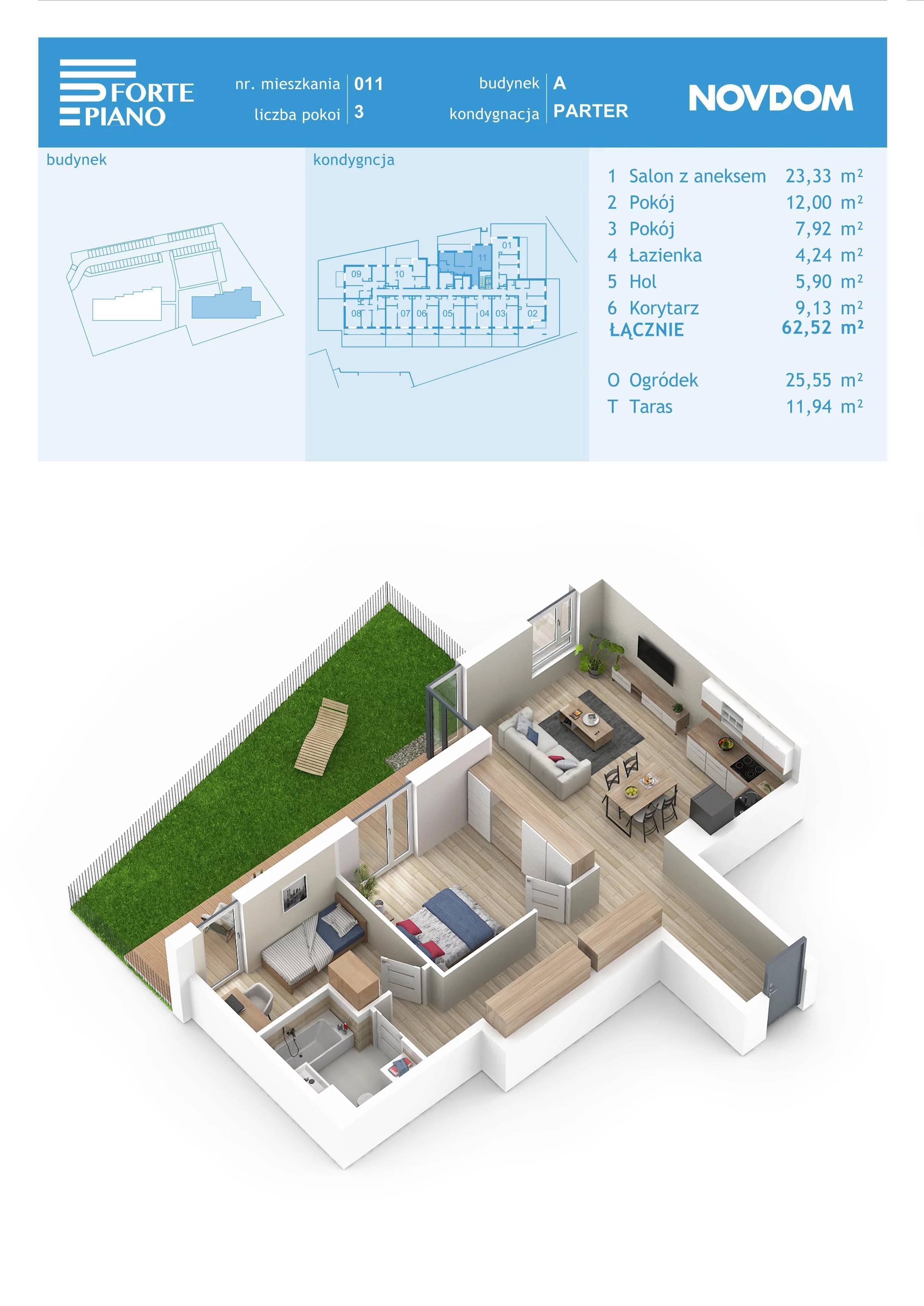 Apartament 62,51 m², parter, oferta nr A/11, Forte Piano, Ostrołęka, ul. Ostrołęckich Harcerzy