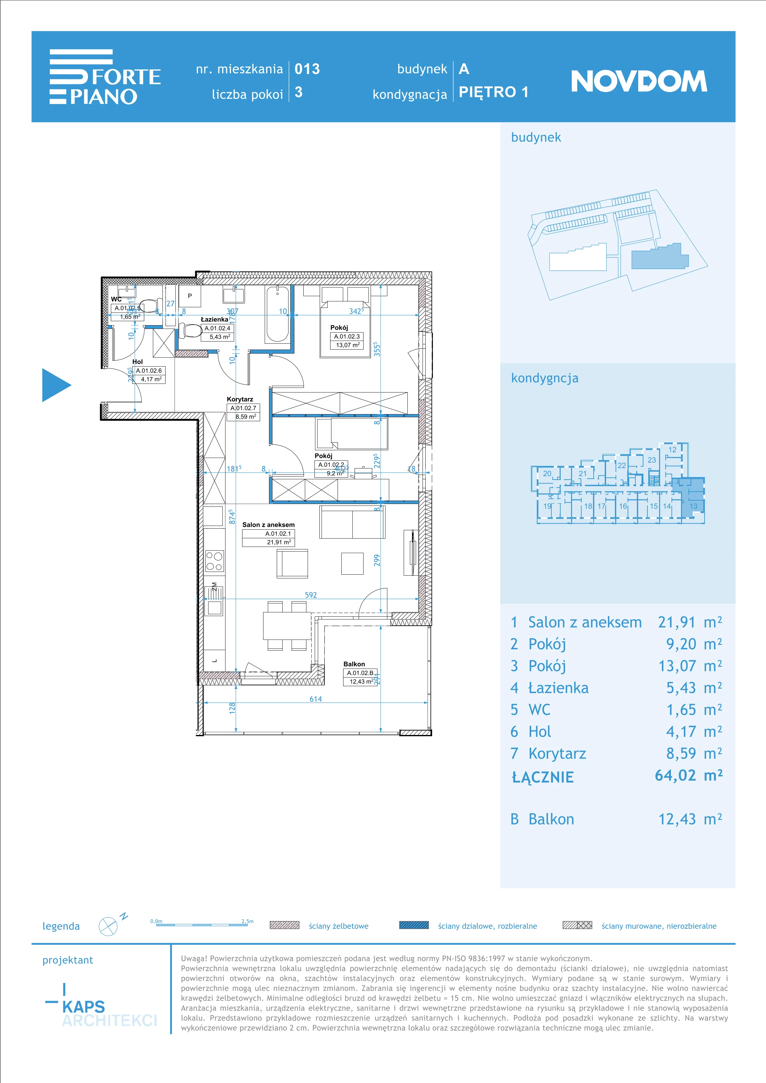 Apartament 64,02 m², piętro 1, oferta nr A/13, Forte Piano, Ostrołęka, ul. Ostrołęckich Harcerzy