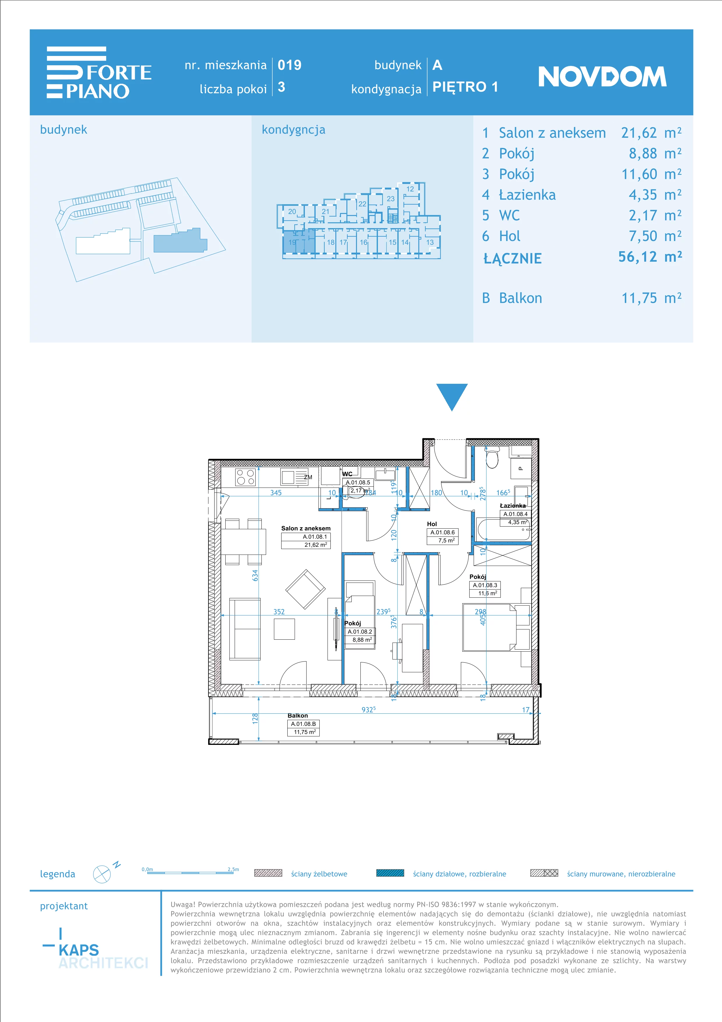 Apartament 56,12 m², piętro 1, oferta nr A/19, Forte Piano, Ostrołęka, ul. Ostrołęckich Harcerzy