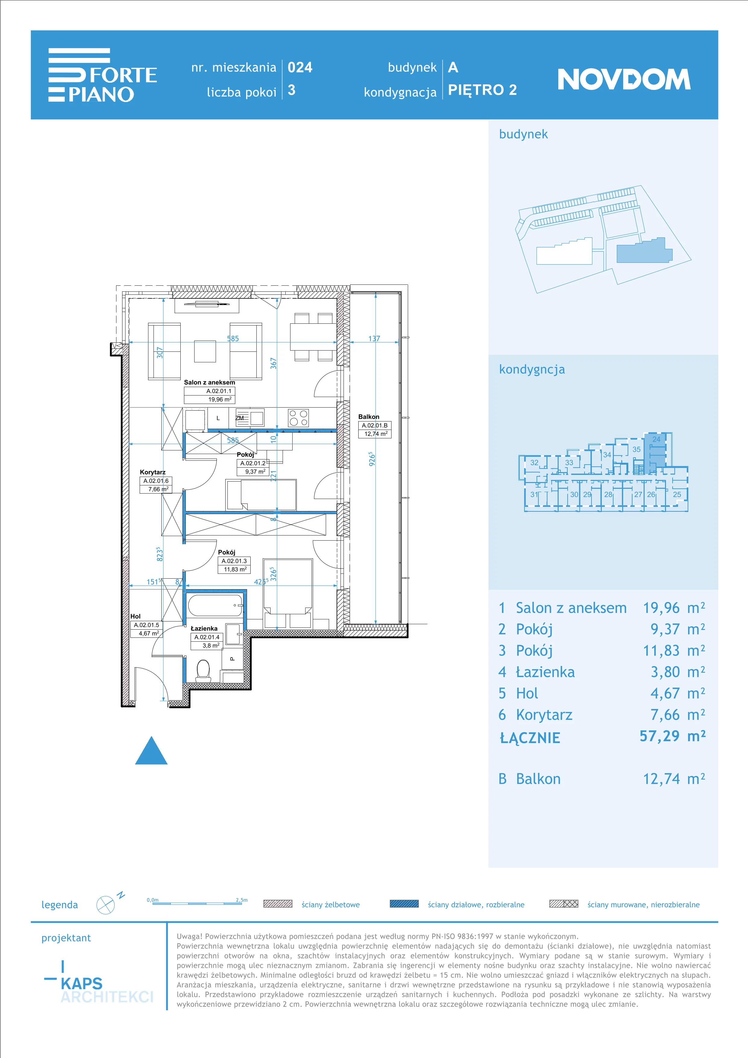 Apartament 57,29 m², piętro 2, oferta nr A/24, Forte Piano, Ostrołęka, ul. Ostrołęckich Harcerzy