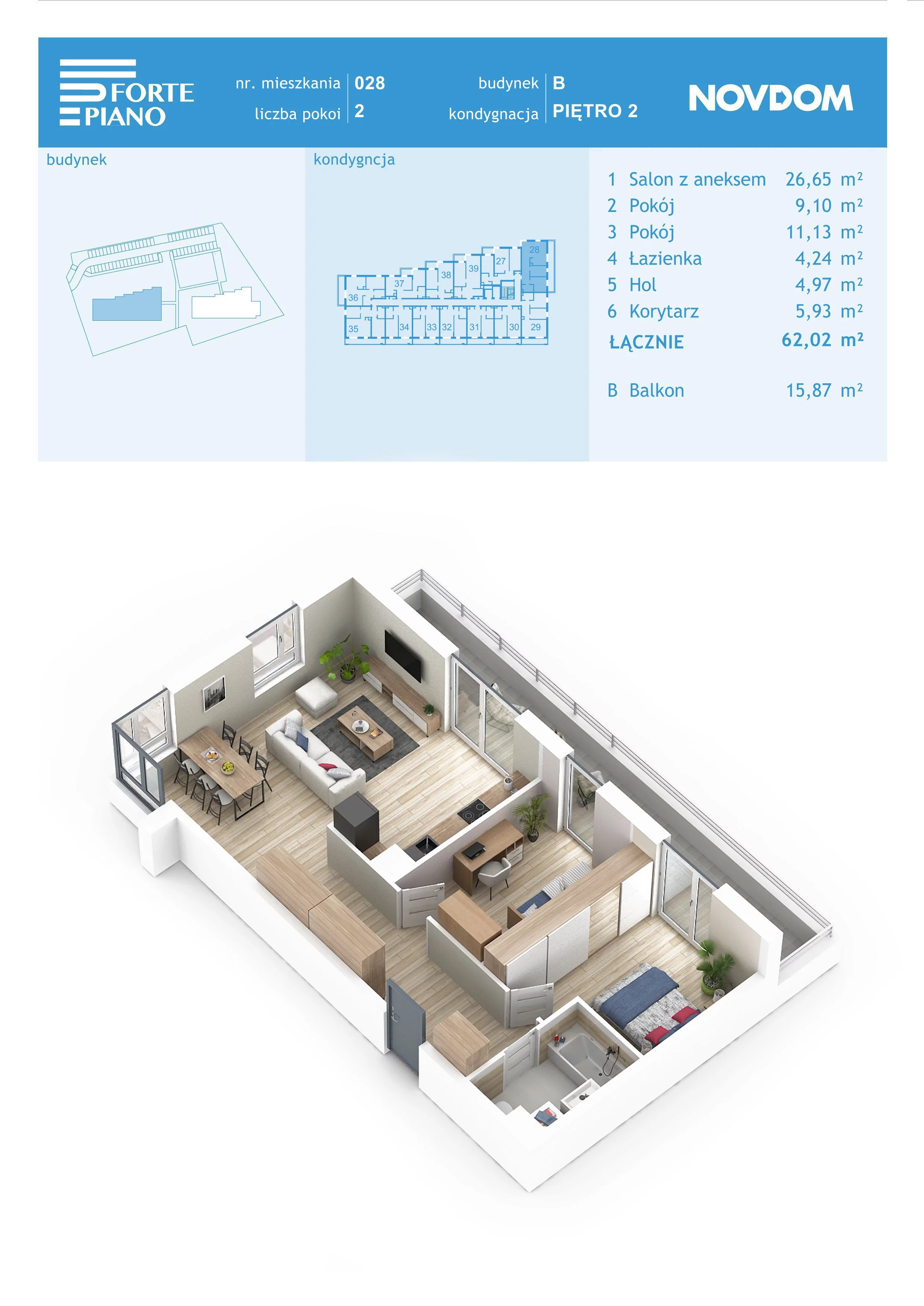 Apartament 62,02 m², piętro 2, oferta nr B/28, Forte Piano, Ostrołęka, ul. Ostrołęckich Harcerzy-idx