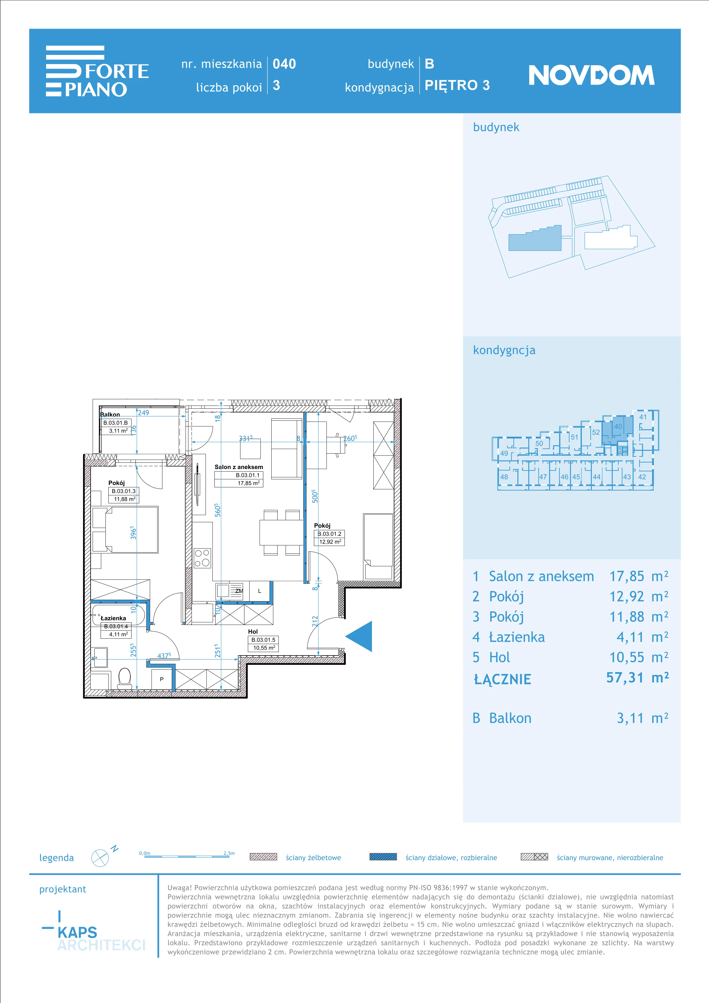 Apartament 57,41 m², piętro 3, oferta nr B/40, Forte Piano, Ostrołęka, ul. Ostrołęckich Harcerzy