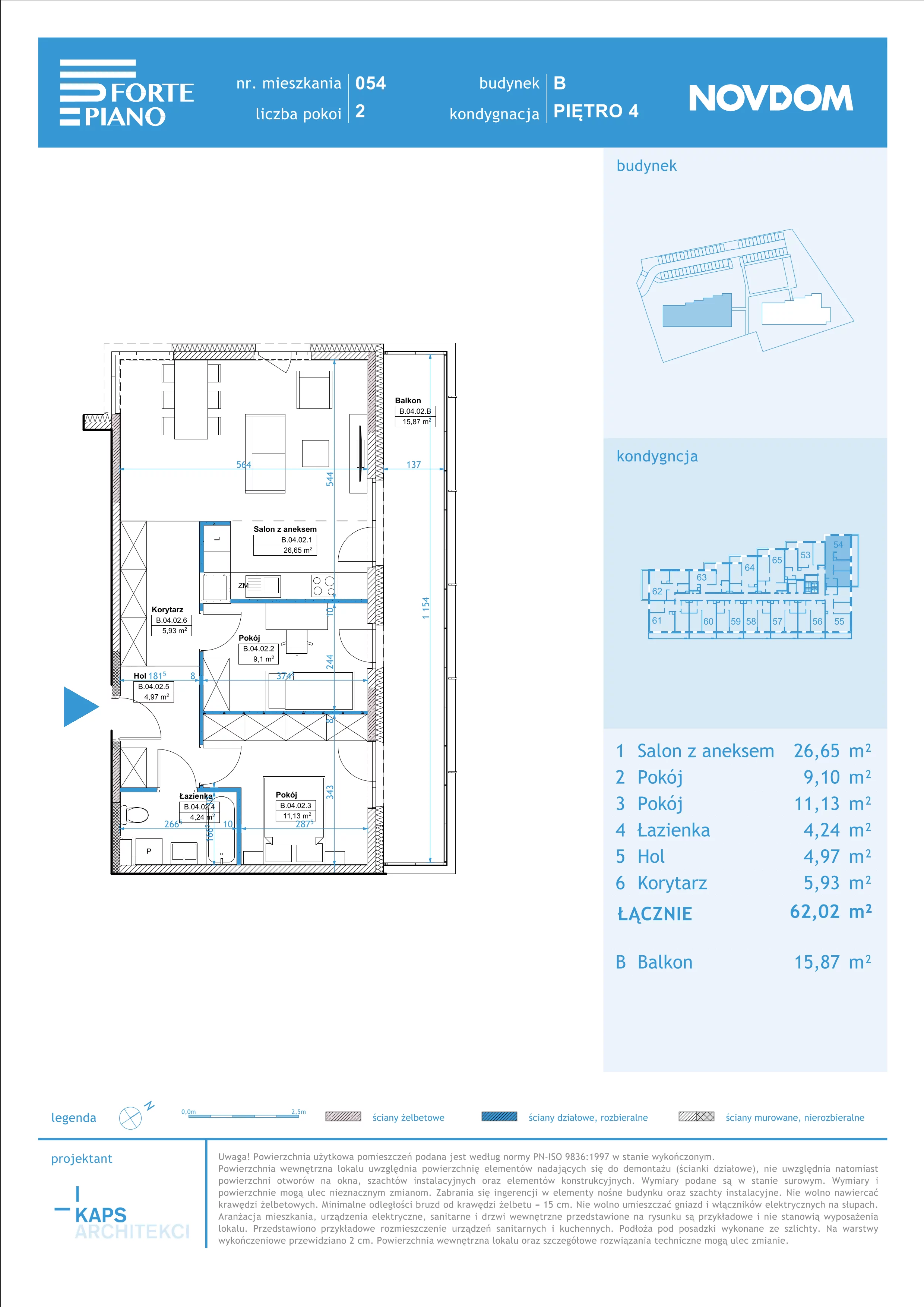 Apartament 62,02 m², piętro 4, oferta nr B/54, Forte Piano, Ostrołęka, ul. Ostrołęckich Harcerzy