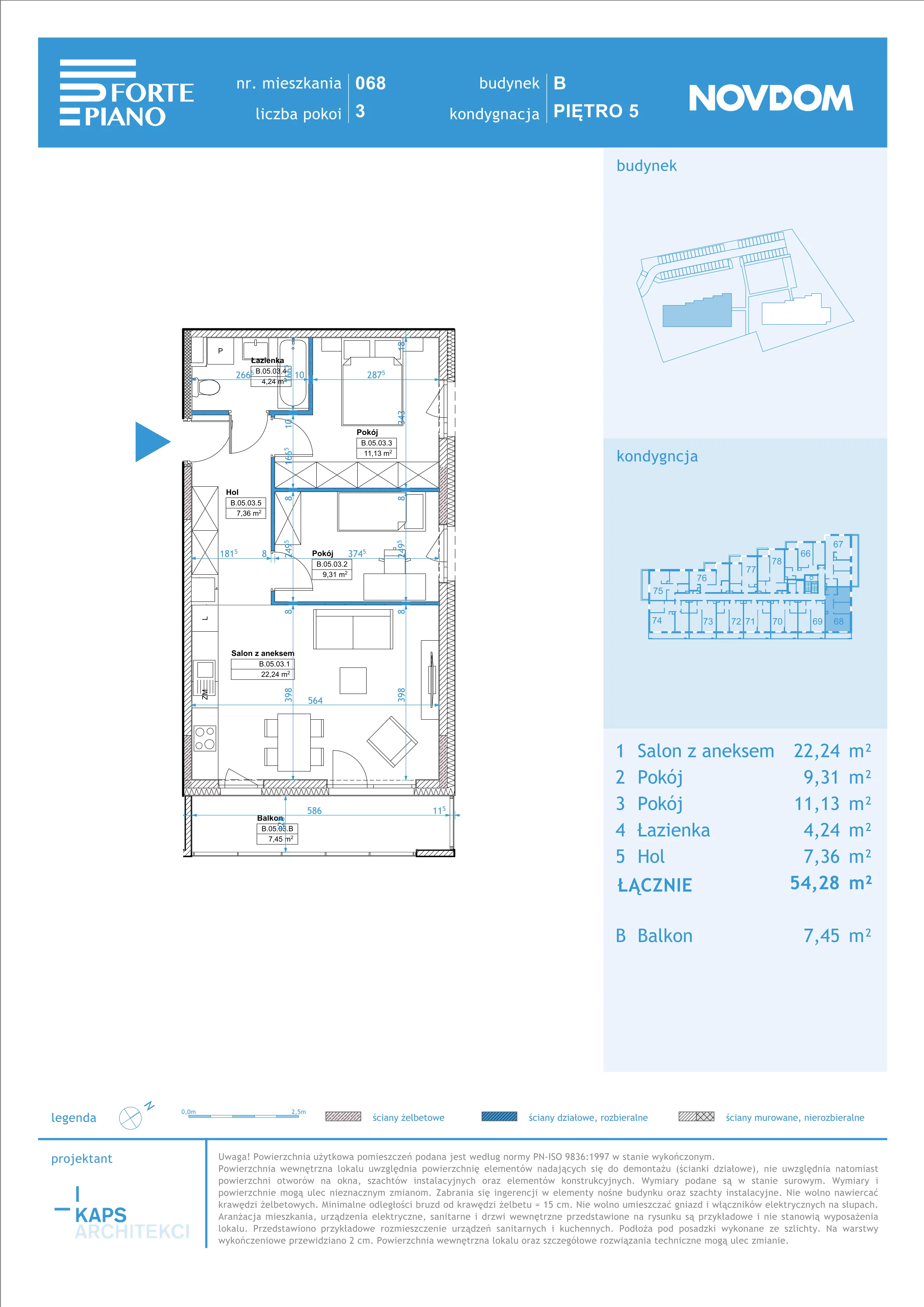 Apartament 54,28 m², piętro 5, oferta nr B/68, Forte Piano, Ostrołęka, ul. Ostrołęckich Harcerzy