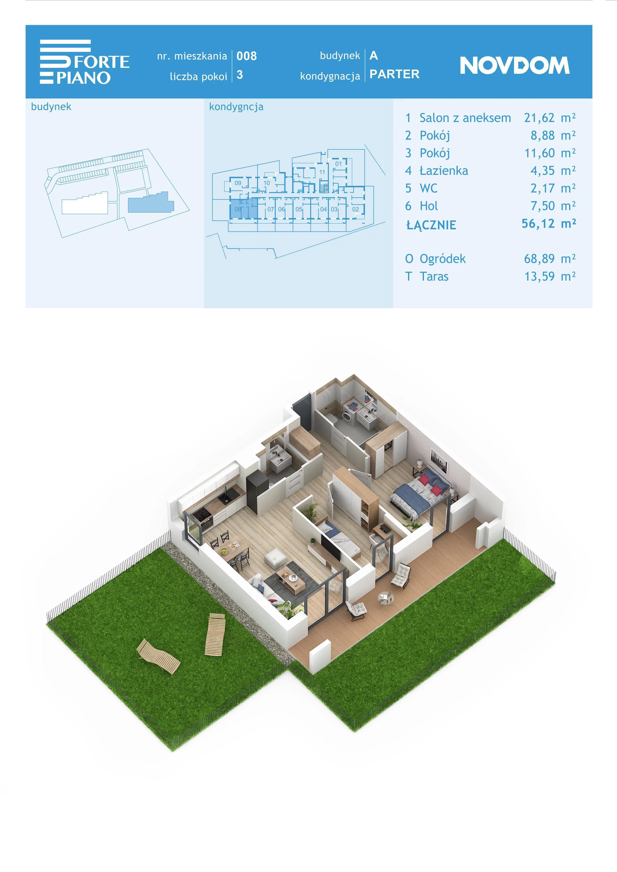 Apartament 56,12 m², parter, oferta nr A/8, Forte Piano, Ostrołęka, ul. Ostrołęckich Harcerzy