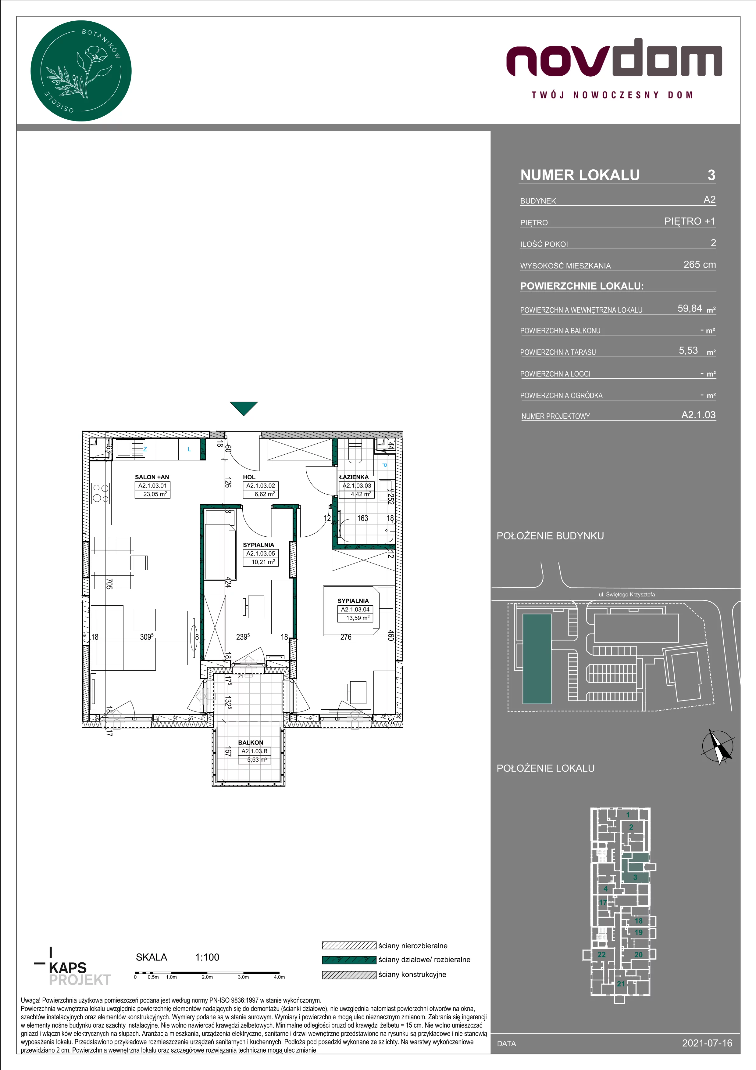 Apartament 59,84 m², piętro 1, oferta nr A/3, Osiedle Botaników, Przasnysz, ul. Św. Krzysztofa