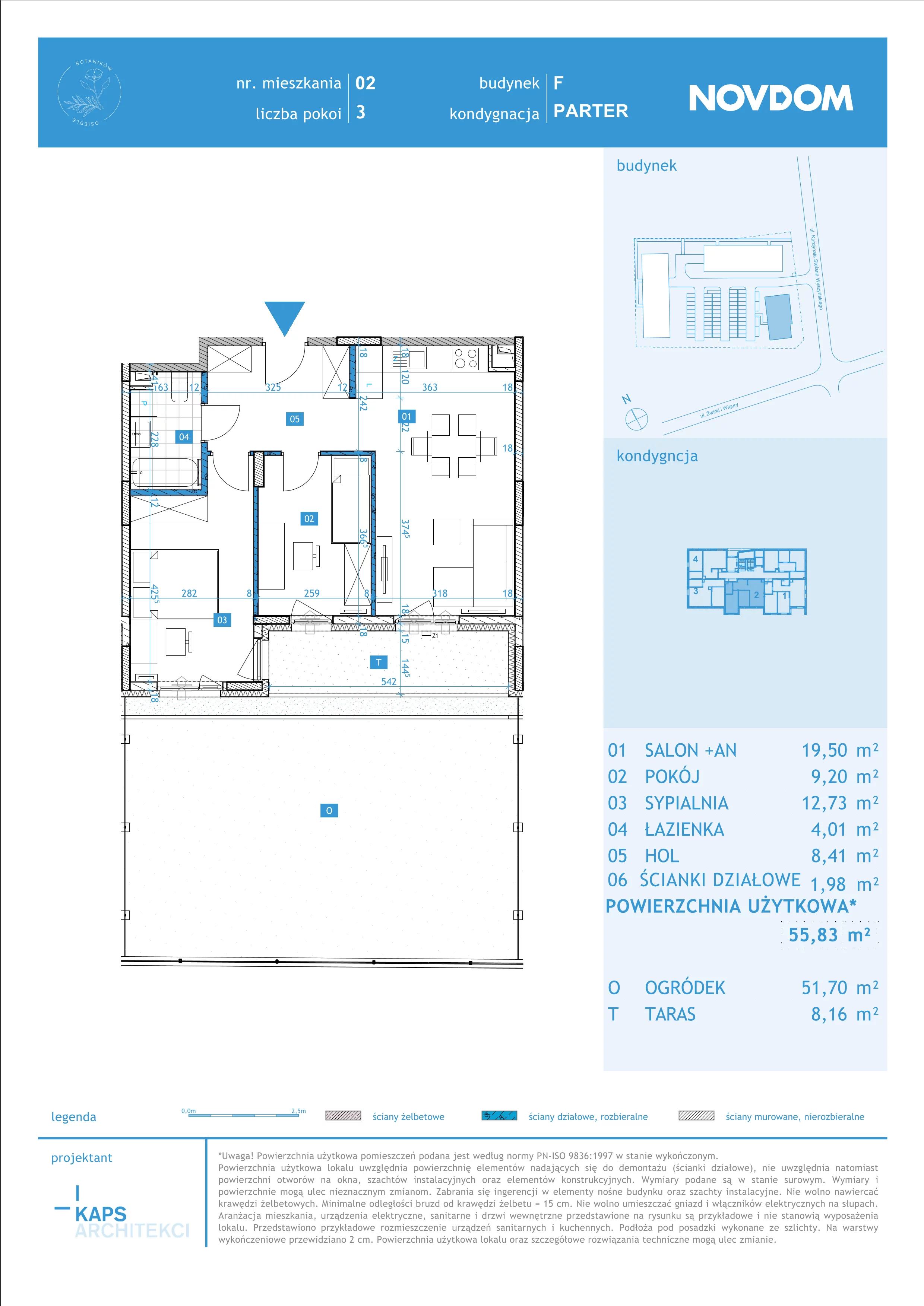 3 pokoje, apartament 55,83 m², parter, oferta nr F/2, Osiedle Botaników EF, Przasnysz, ul. Św. Krzysztofa