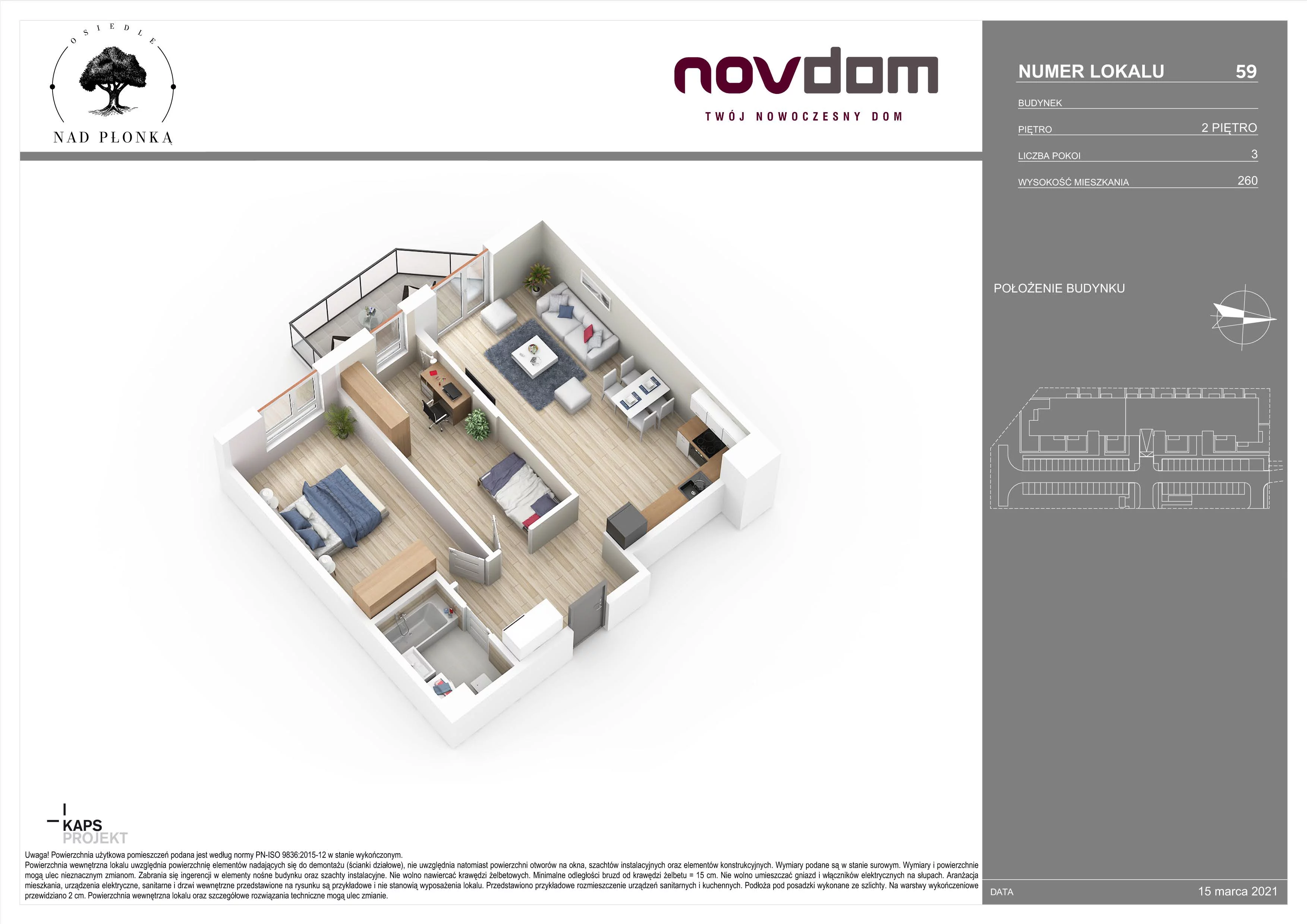 3 pokoje, apartament 63,22 m², piętro 2, oferta nr 57, Nad Płonką, Płońsk, ul. Szkolna / Kopernika