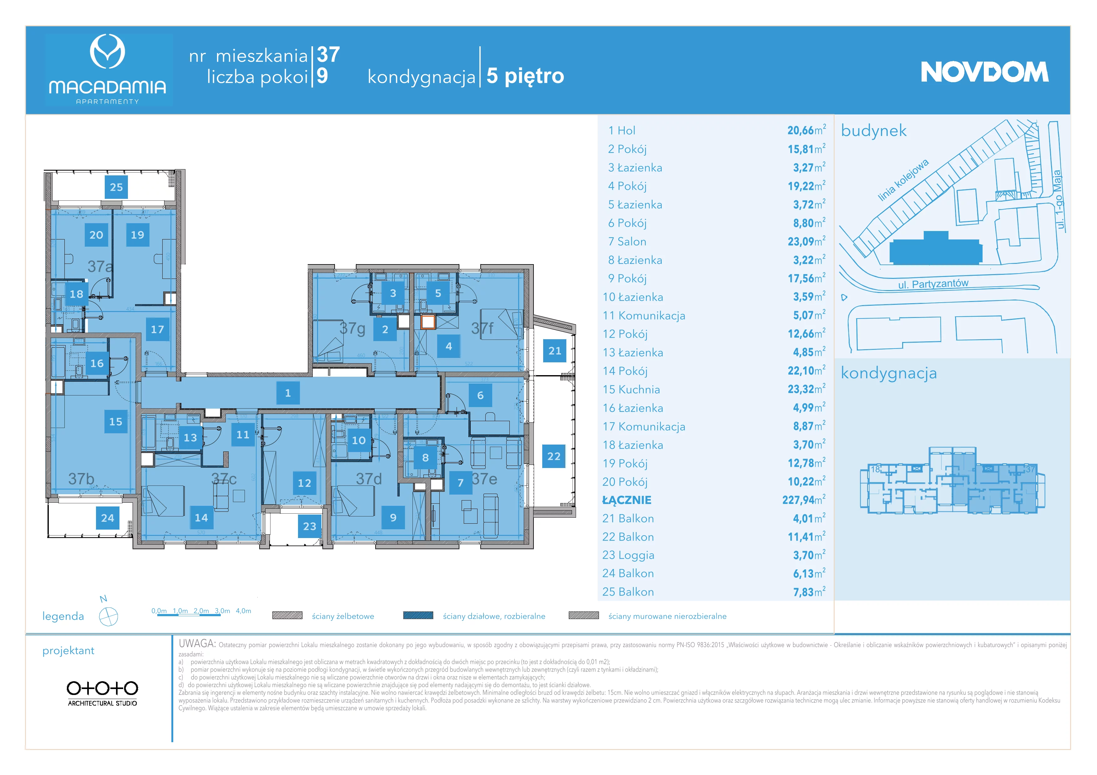 4 pokoje, apartament 227,94 m², piętro 5, oferta nr 1/37, Apartamenty Macadamia, Olsztyn, Śródmieście, ul. 1 Maja