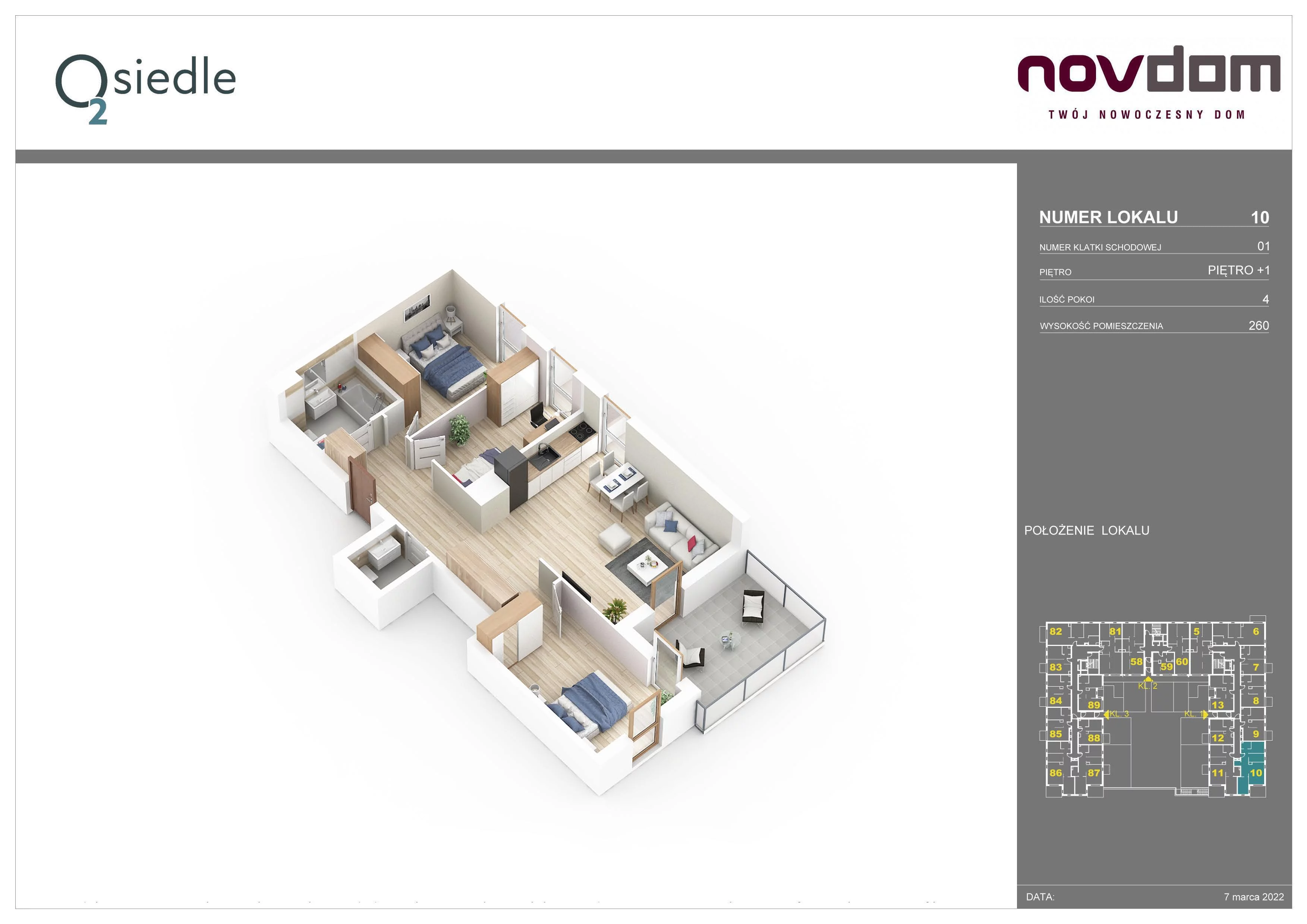 4 pokoje, apartament 70,57 m², piętro 1, oferta nr B/10, Osiedle O2, Płońsk, ul. Klonowa