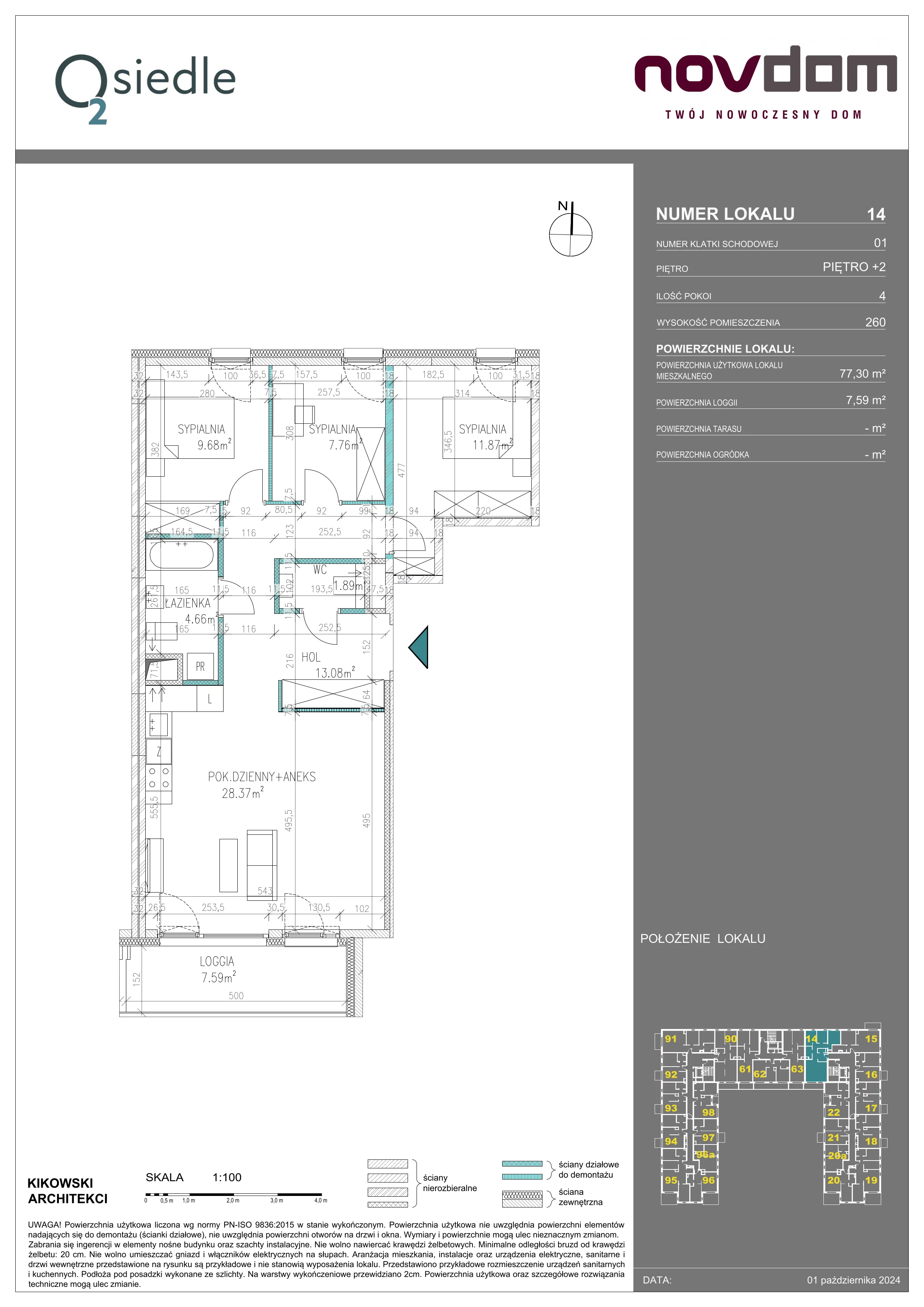 4 pokoje, apartament 77,30 m², piętro 2, oferta nr 14, Osiedle O2, Płońsk, ul. Klonowa