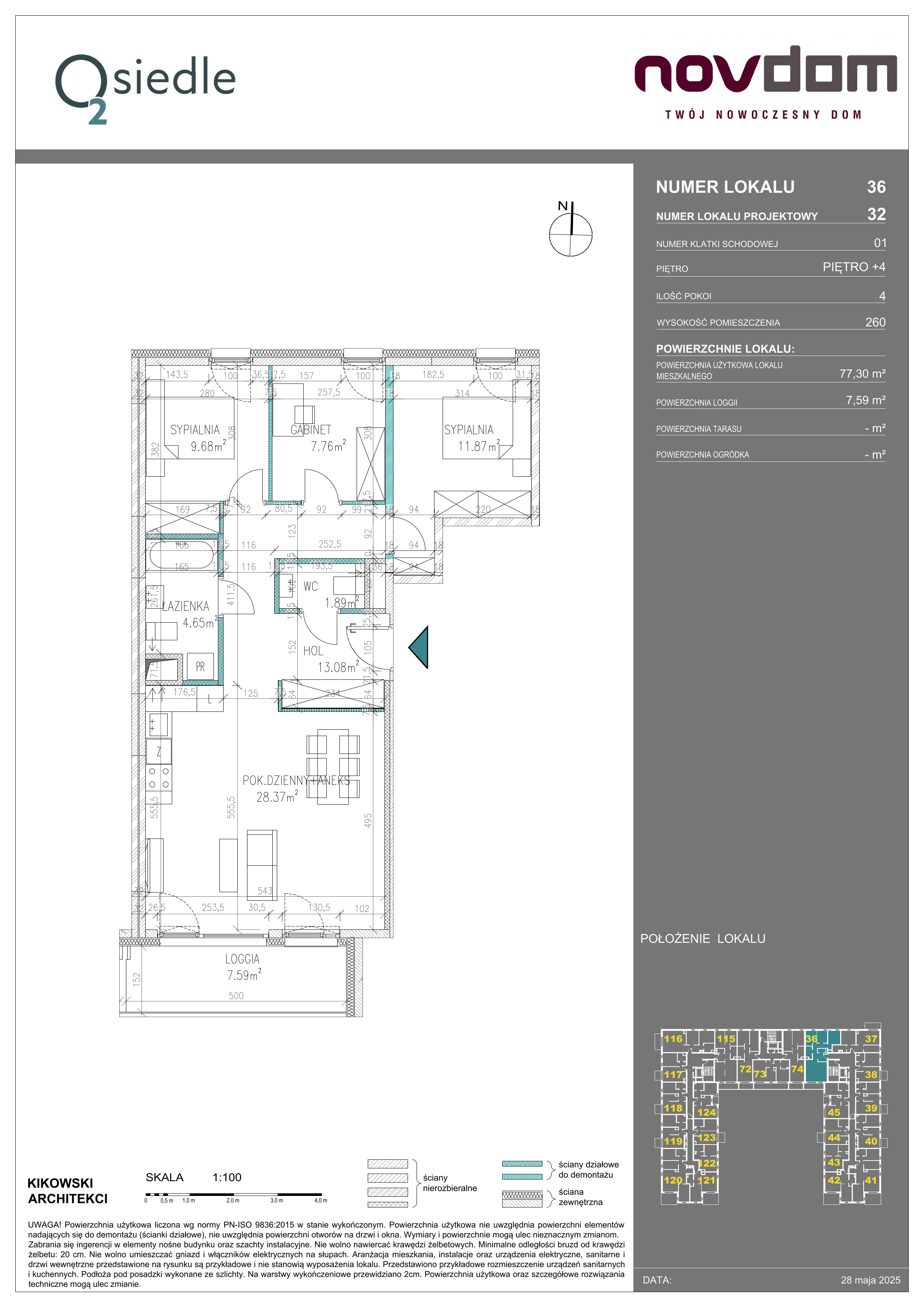 4 pokoje, apartament 77,30 m², piętro 4, oferta nr 32, Osiedle O2, Płońsk, ul. Klonowa