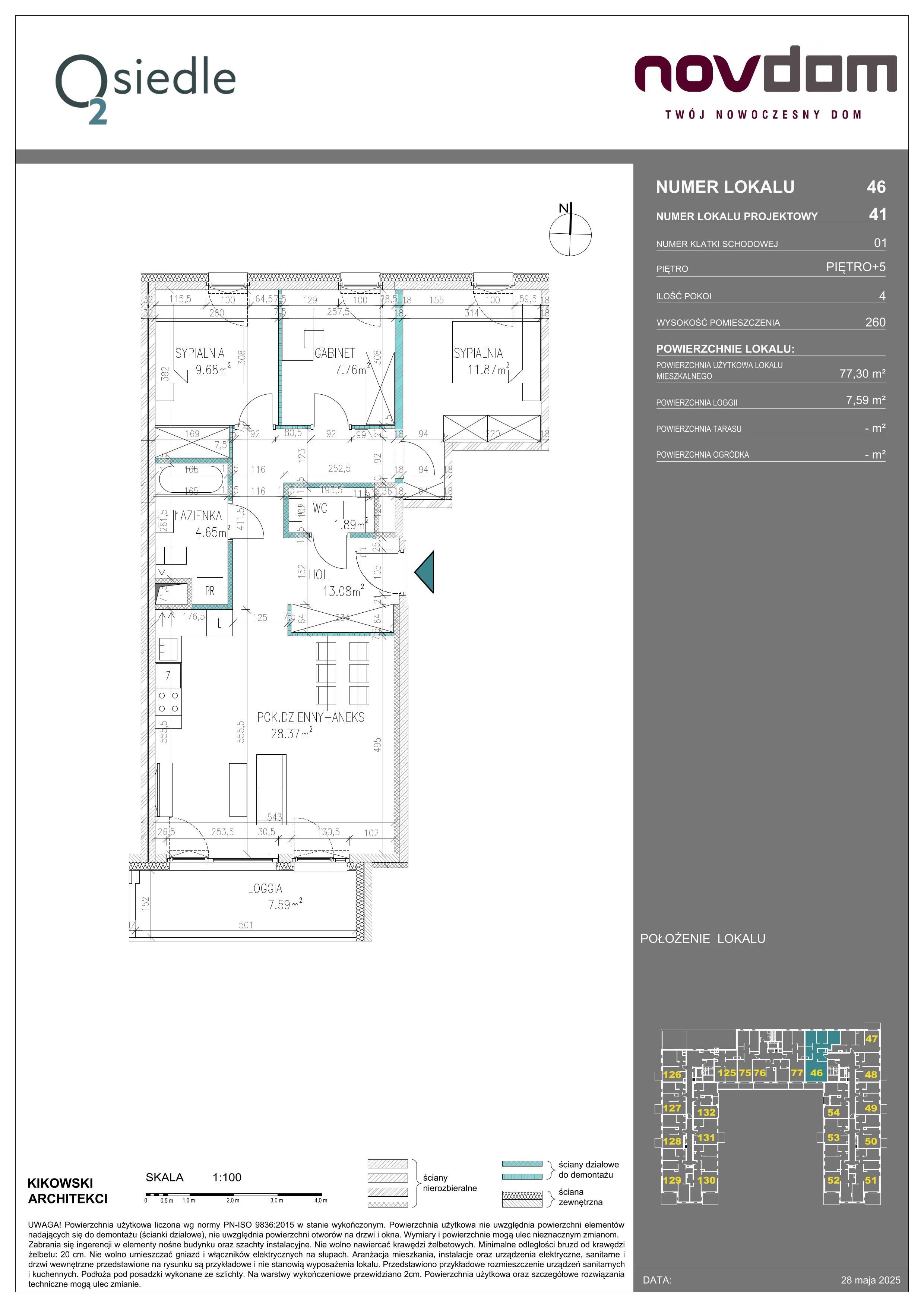 4 pokoje, apartament 77,30 m², piętro 5, oferta nr 41, Osiedle O2, Płońsk, ul. Klonowa