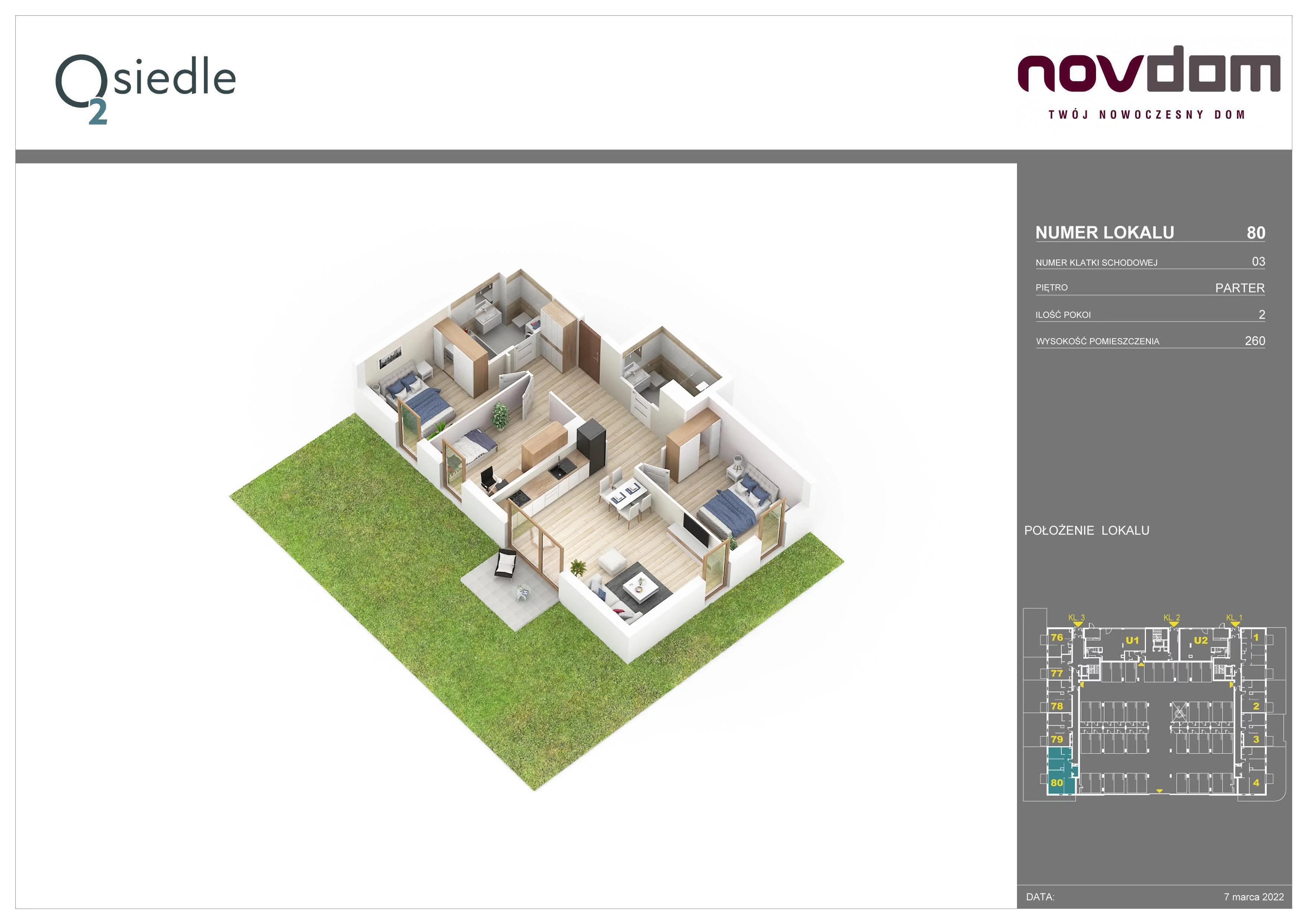 4 pokoje, apartament 72,98 m², parter, oferta nr B/80, Osiedle O2, Płońsk, ul. Klonowa