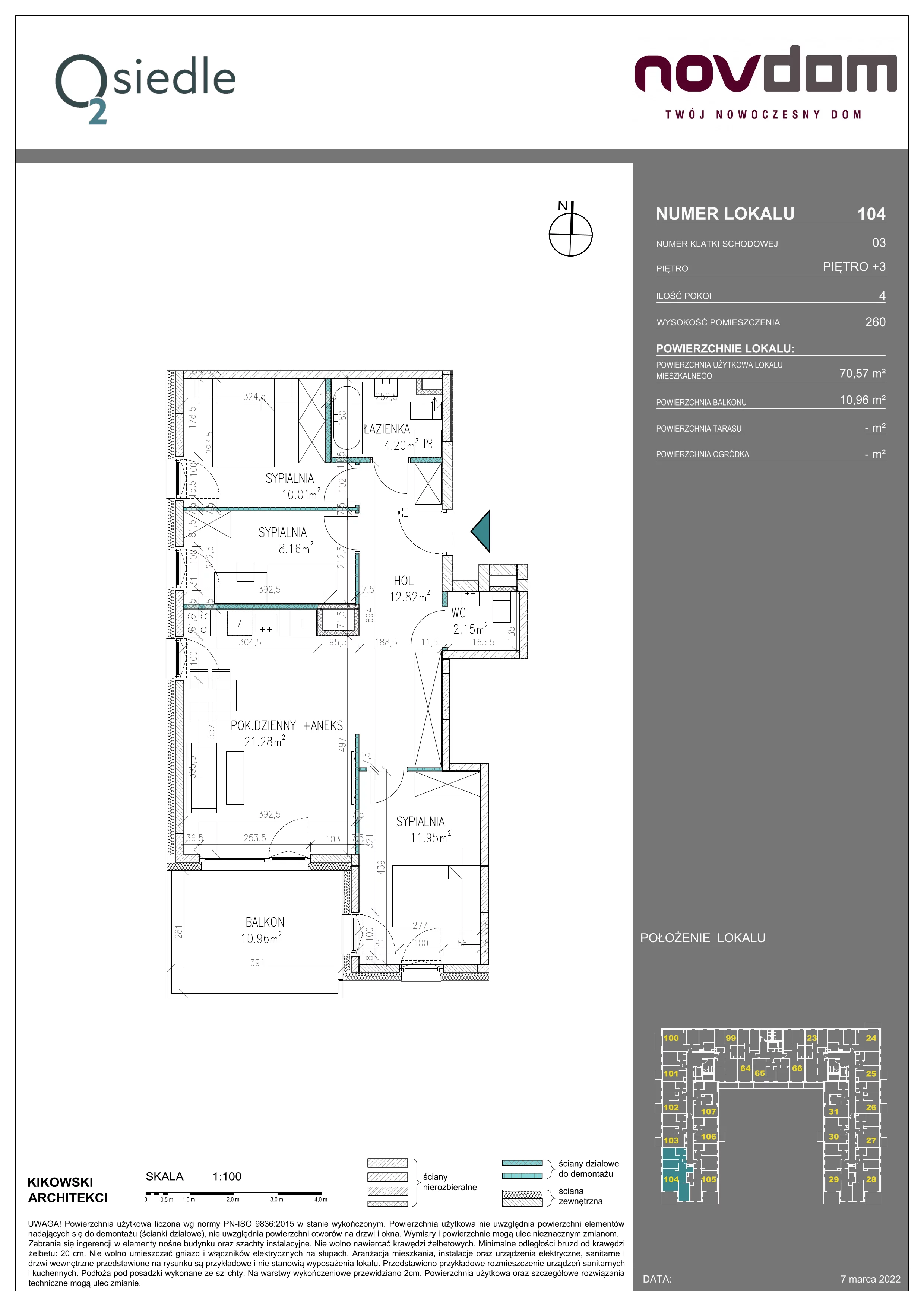 4 pokoje, apartament 70,57 m², piętro 3, oferta nr B/104, Osiedle O2, Płońsk, ul. Klonowa