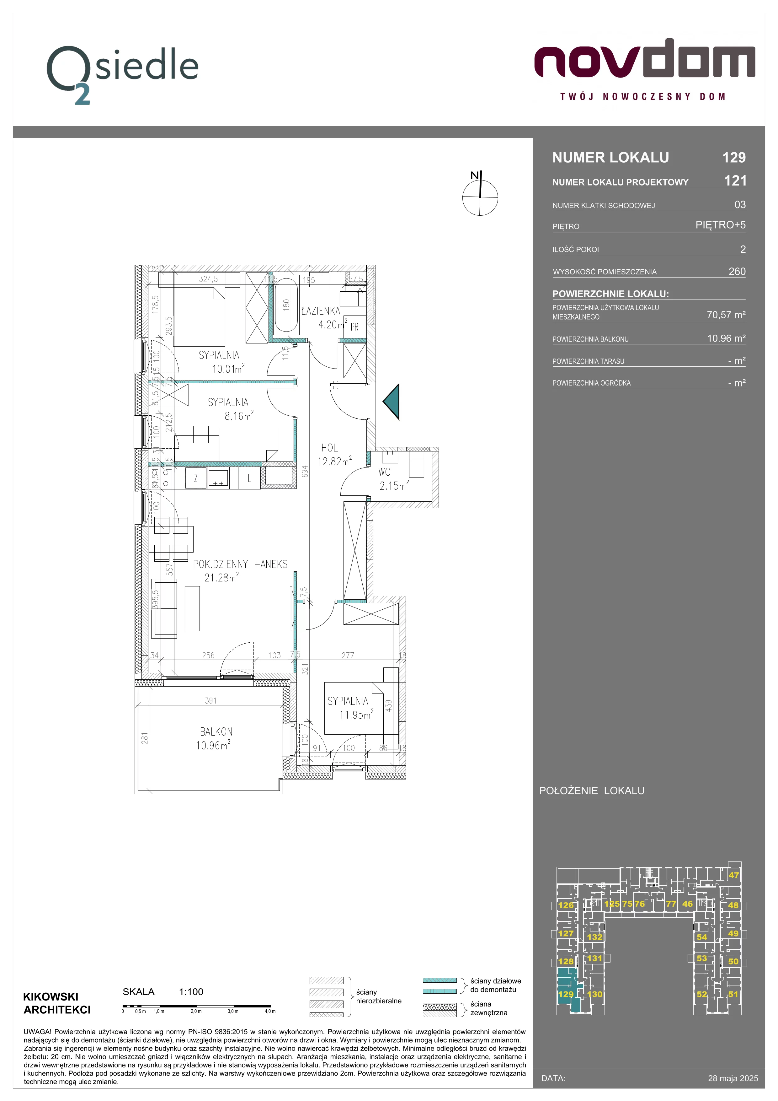 4 pokoje, apartament 70,57 m², piętro 5, oferta nr B/121, Osiedle O2, Płońsk, ul. Klonowa