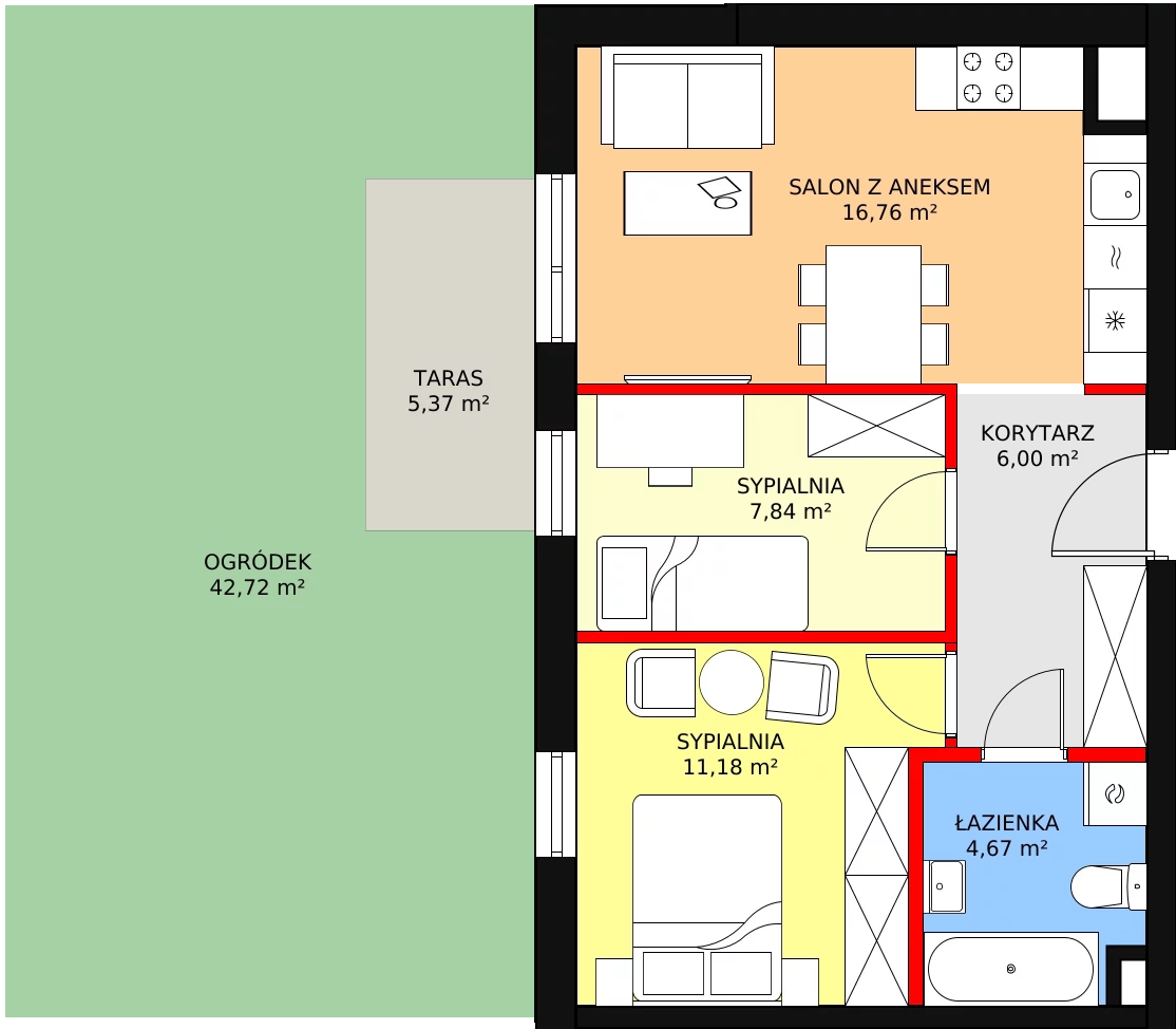 Apartament 46,46 m², parter, oferta nr 3, Qubik, Ciechanów, Powstańców Wielkopolskich, ul. Powstańców Wielkopolskich