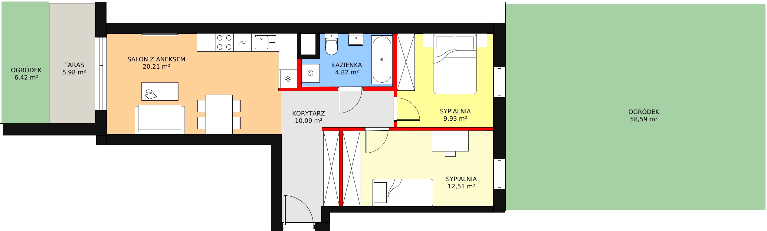 Apartament 57,57 m², parter, oferta nr 51, Qubik, Ciechanów, Powstańców Wielkopolskich, ul. Powstańców Wielkopolskich