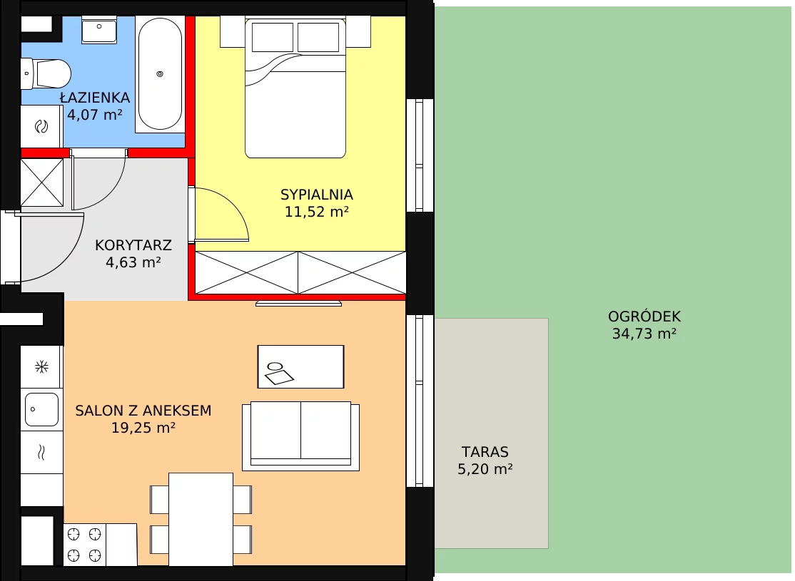 Apartament 39,48 m², parter, oferta nr 54, Qubik, Ciechanów, Powstańców Wielkopolskich, ul. Powstańców Wielkopolskich