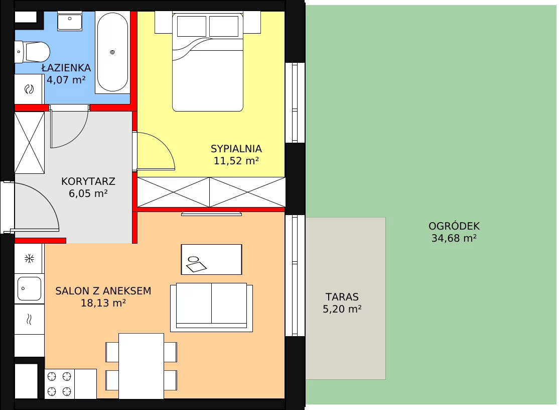 Apartament 39,77 m², parter, oferta nr 55, Qubik, Ciechanów, Powstańców Wielkopolskich, ul. Powstańców Wielkopolskich