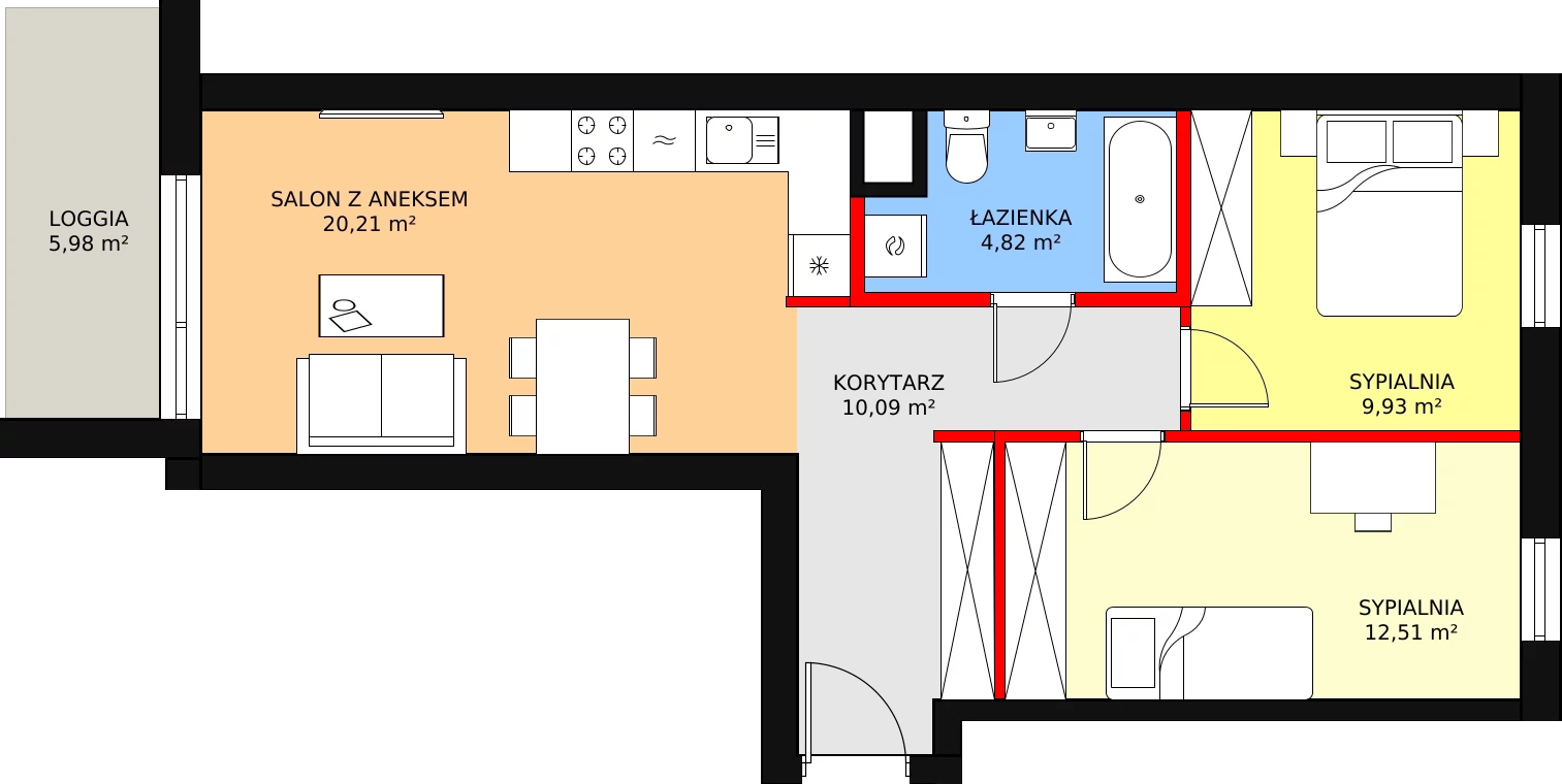 Apartament 57,57 m², piętro 1, oferta nr 61, Qubik, Ciechanów, Powstańców Wielkopolskich, ul. Powstańców Wielkopolskich