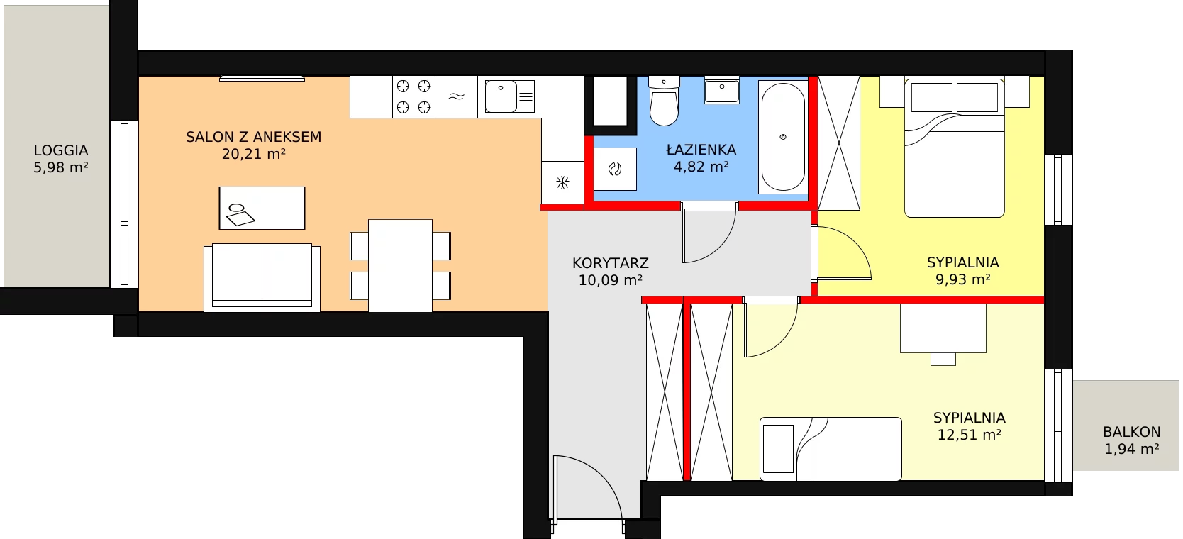 Apartament 57,57 m², piętro 3, oferta nr 80, Qubik, Ciechanów, Powstańców Wielkopolskich, ul. Powstańców Wielkopolskich