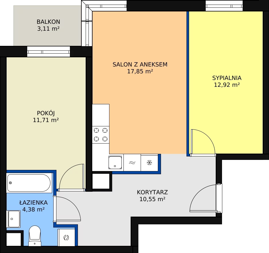 Zalety apartamentu 57.41 m², B/66