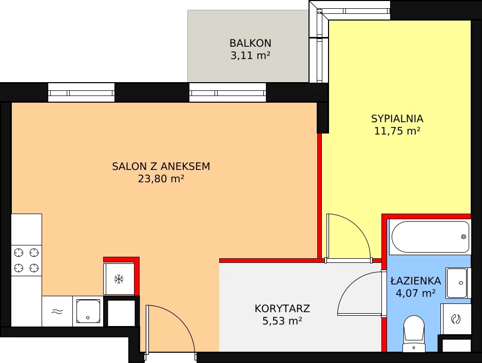 2 pokoje, apartament 45,15 m², piętro 2, oferta nr B/37, Forte Piano, Ostrołęka, ul. Ostrołęckich Harcerzy