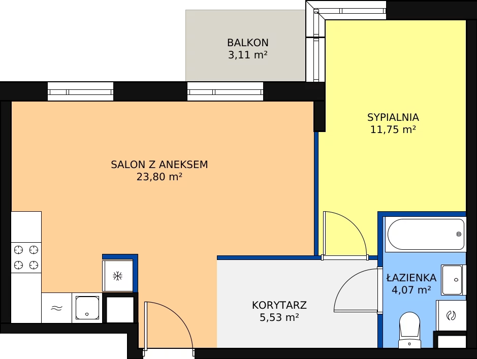 2 pokoje, apartament 45,15 m², piętro 1, oferta nr B/24, Forte Piano, Ostrołęka, ul. Ostrołęckich Harcerzy