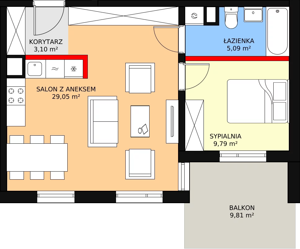 Apartament 48,29 m², piętro 4, oferta nr E/17, Osiedle Botaników EF, Przasnysz, ul. Św. Krzysztofa