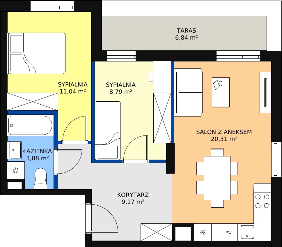Zalety apartamentu 54.92 m², E/1