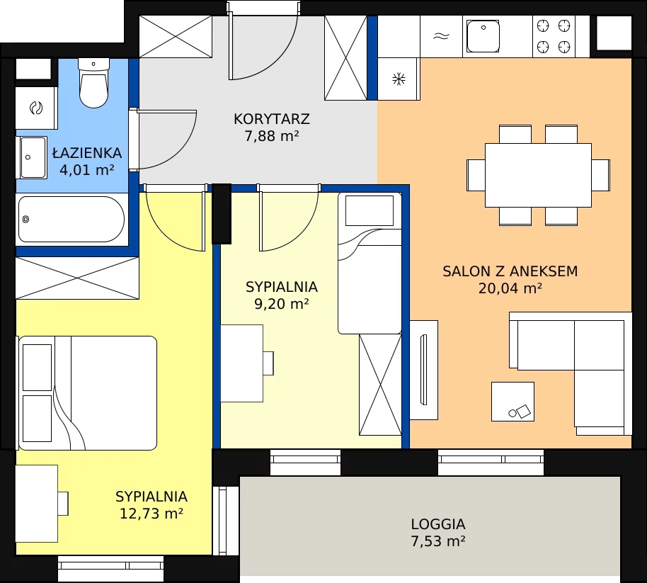 Zalety apartamentu 55.83 m², 22