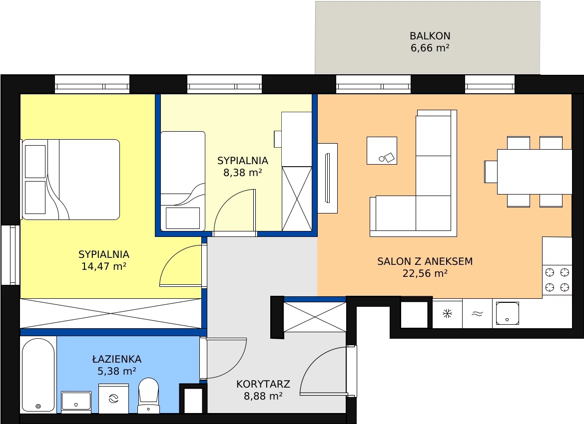 Zalety apartamentu 61.66 m², 24