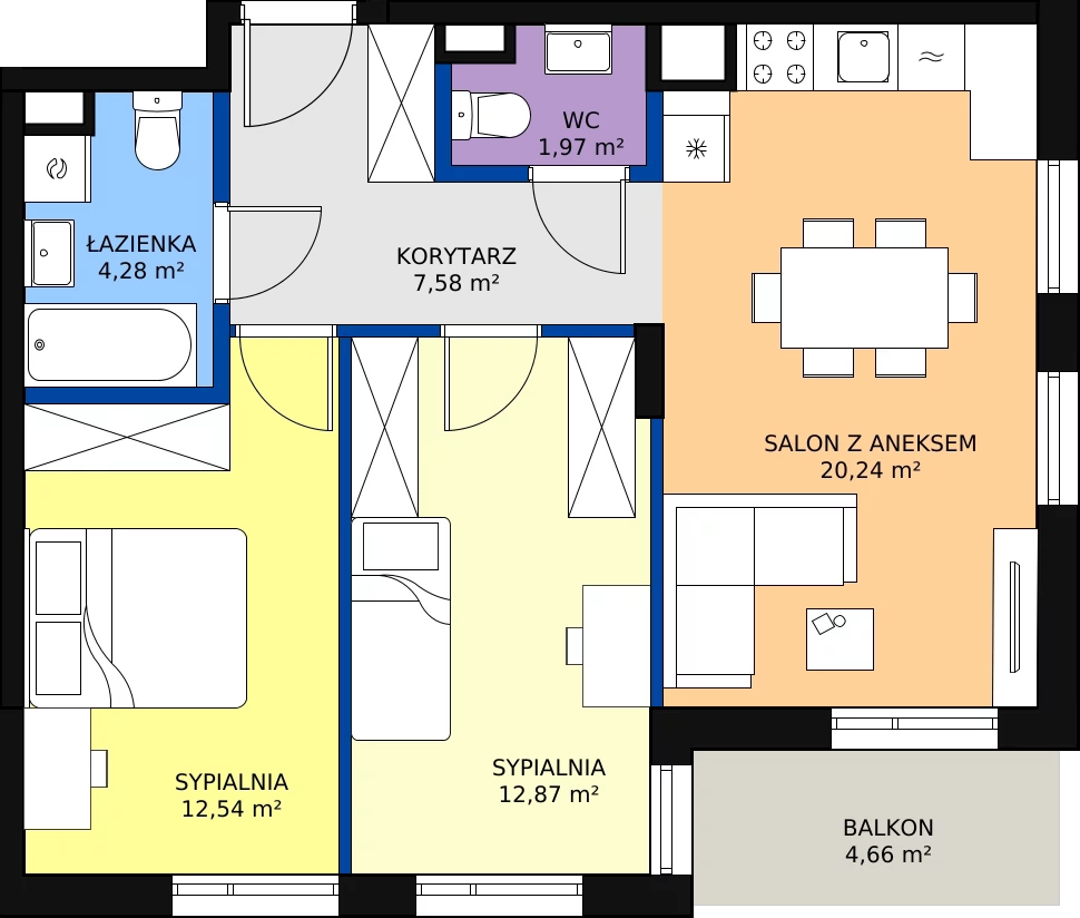 Zalety apartamentu 62.12 m², F/6